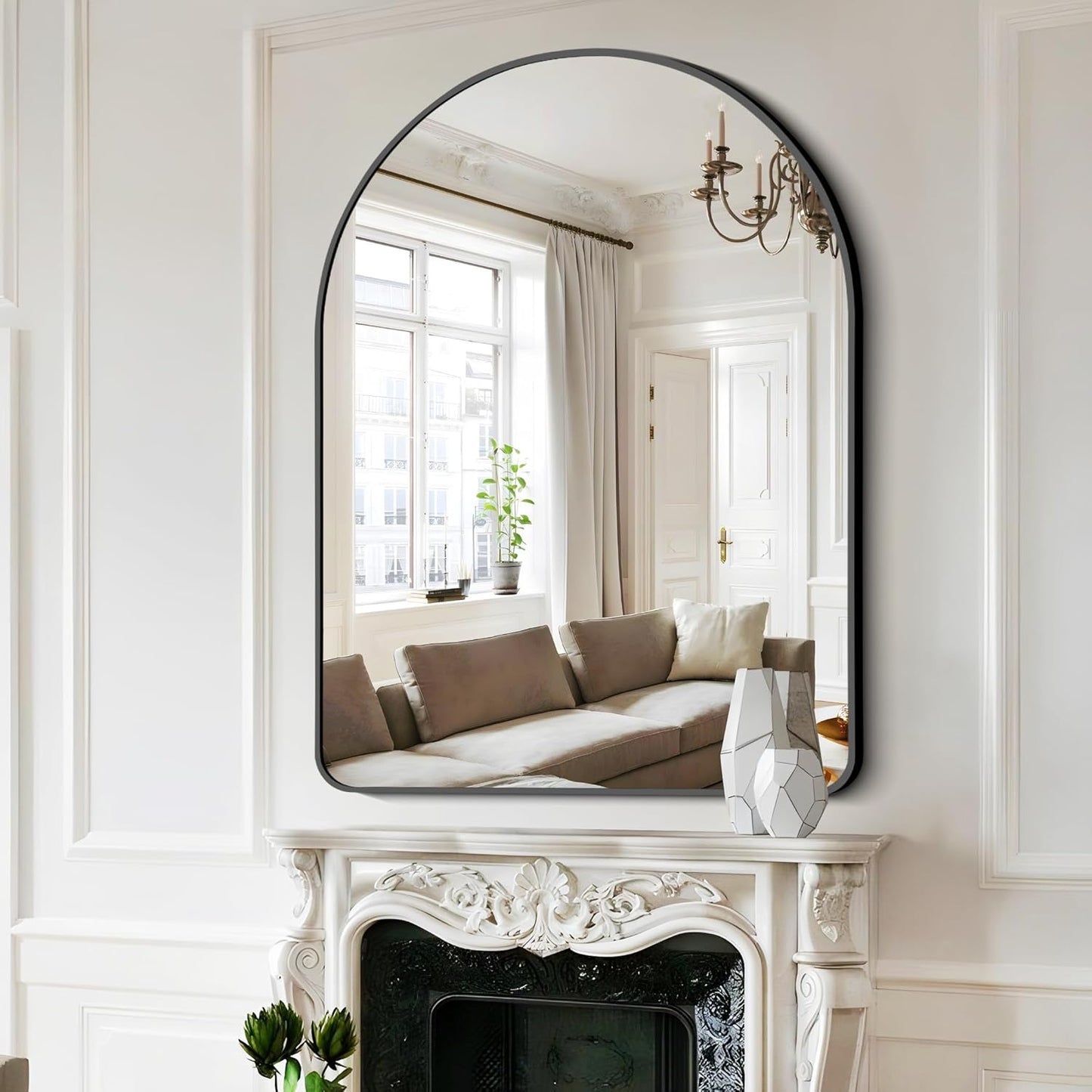 FORBATH Arched Mirror 36x48 Inch, Bathroom Mirror Wall Mounted Modern Black Aluminum Alloy Frame Decor Large Dresser Mirror for Bedroom Living Room Entryway, Hanging or Leaning Against Wall