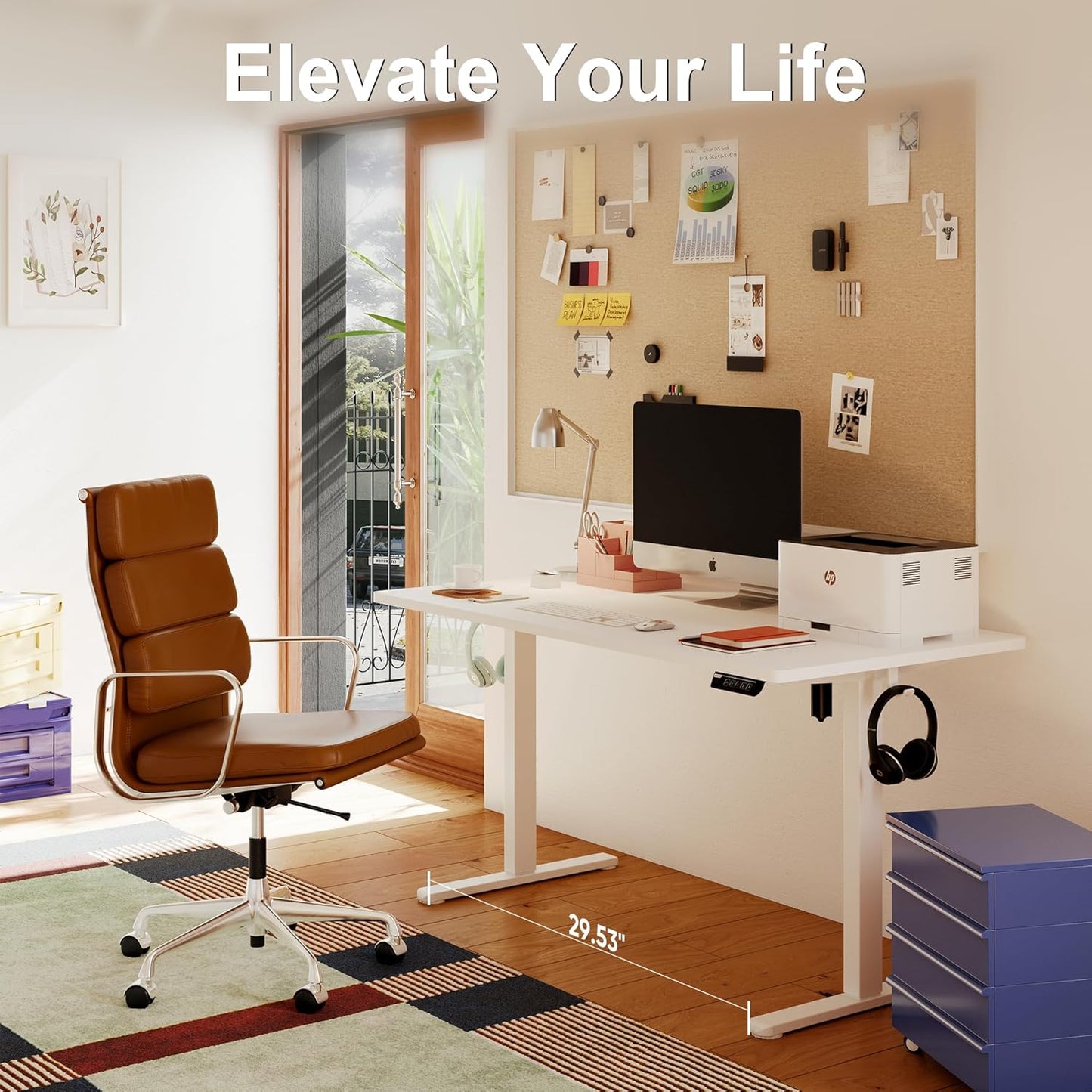 Monomi Electric Standing Desk, 47.2 Inch Height Adjustable Sit Stand Up Ergonomic Home Office Computer PC Desks, Gaming Writing Study Bedroom Rising Table, Tall Standup Workstation, White