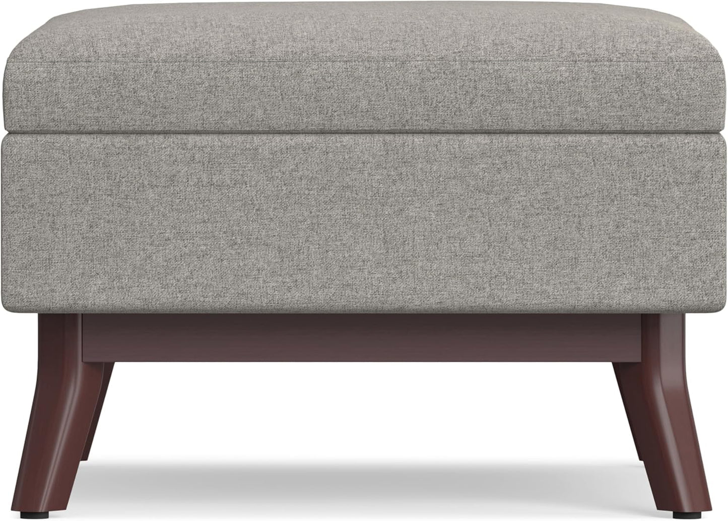 SIMPLIHOME Owen 34 inch Wide Mid Century Modern Rectangle Coffee Table Storage Ottoman in Cloud Grey Polyester Fabric, Assembled, For the Living Room, Entryway and Family Room