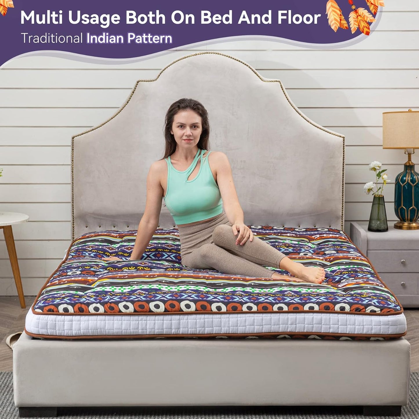 Dr.Futon Japanese Floor Futon Mattress Extra Thick Folding Roll Up Bed Topper Mat for Guest,Lounger and Tavel