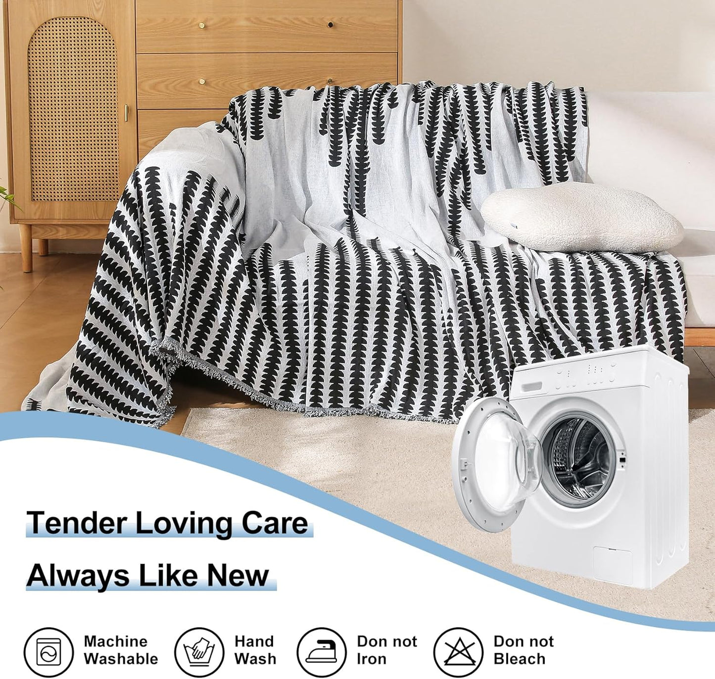 Boho Couch Cover, Sofa Cover, Sofa Covers for 2 Cushion Couch, Washable Sectional Couch Covers for Dogs Pet Furniture Protector Couch Cover Blanket for Living Room (2# White, 71" x 102")