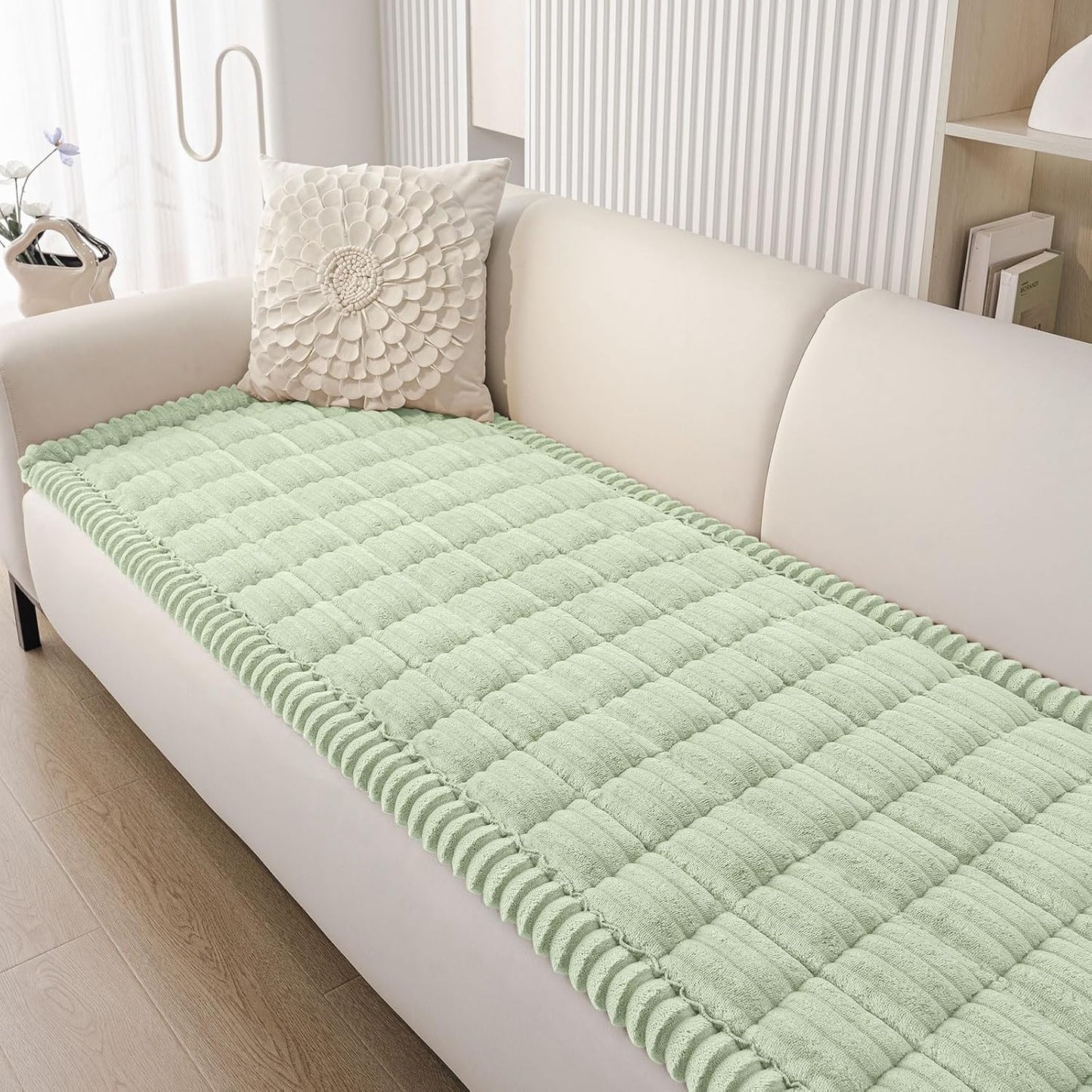 Smiry Couch Cover for Dogs Washable, Non Slip Fuzzy Pet Couch Covers for 3 Cushion Sofa Pet Friendly, Thick Soft Sofa Slipcovers Cushion Protector (Green, 27.6" x 82.7")