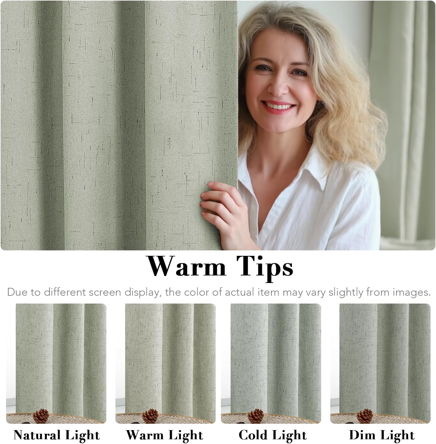 H.VERSAILTEX Linen Blackout Curtains 96 Inches Long 100% Absolutely Blackout Thermal Insulated Textured Linen Look Curtain Draperies Anti-Rust Grommet, Energy Saving with White Liner, 2 Panels, Sage