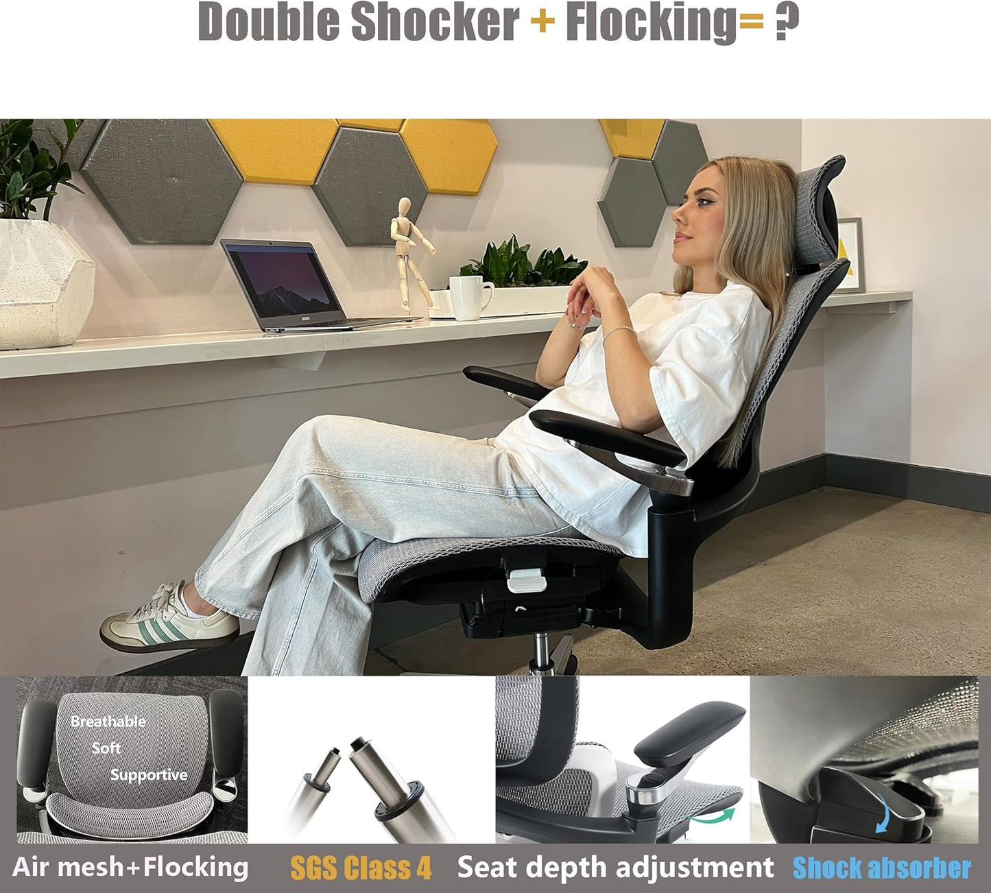 Ergonomic Office Chair, Big and Tall Mesh Home Office Desk Chair with Adjustable Lumbar Support, Gaming Chair with Headrest, 5D Armrest,90-130°Tilt, BIFMA Certified, Model Zen (Grey)