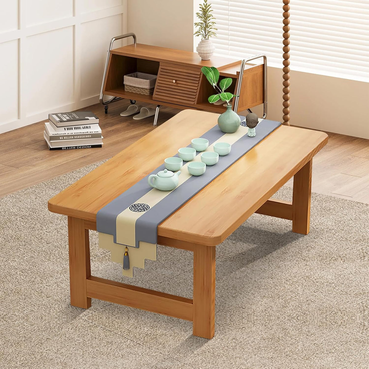 Japanese Floor Sitting Table, Folding Wood Tea Table Chabudai Japanese Coffee Table Low Table for Living Room Home Tatami Office (B 47.2 * 19.6 * 13.7 INCH)