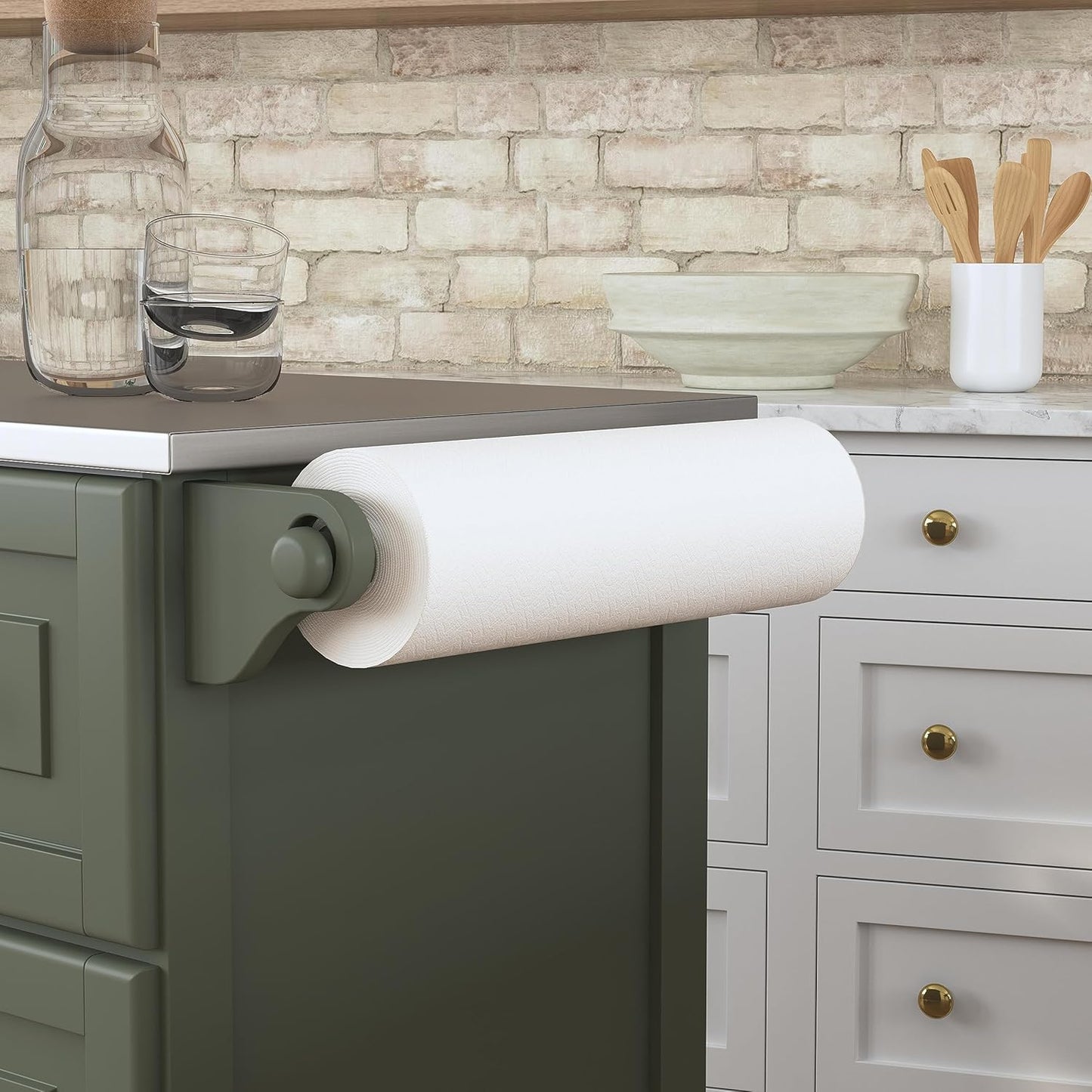 homestyles Mobile Kitchen Island Cart with Stainless Steel Top, Sage Green