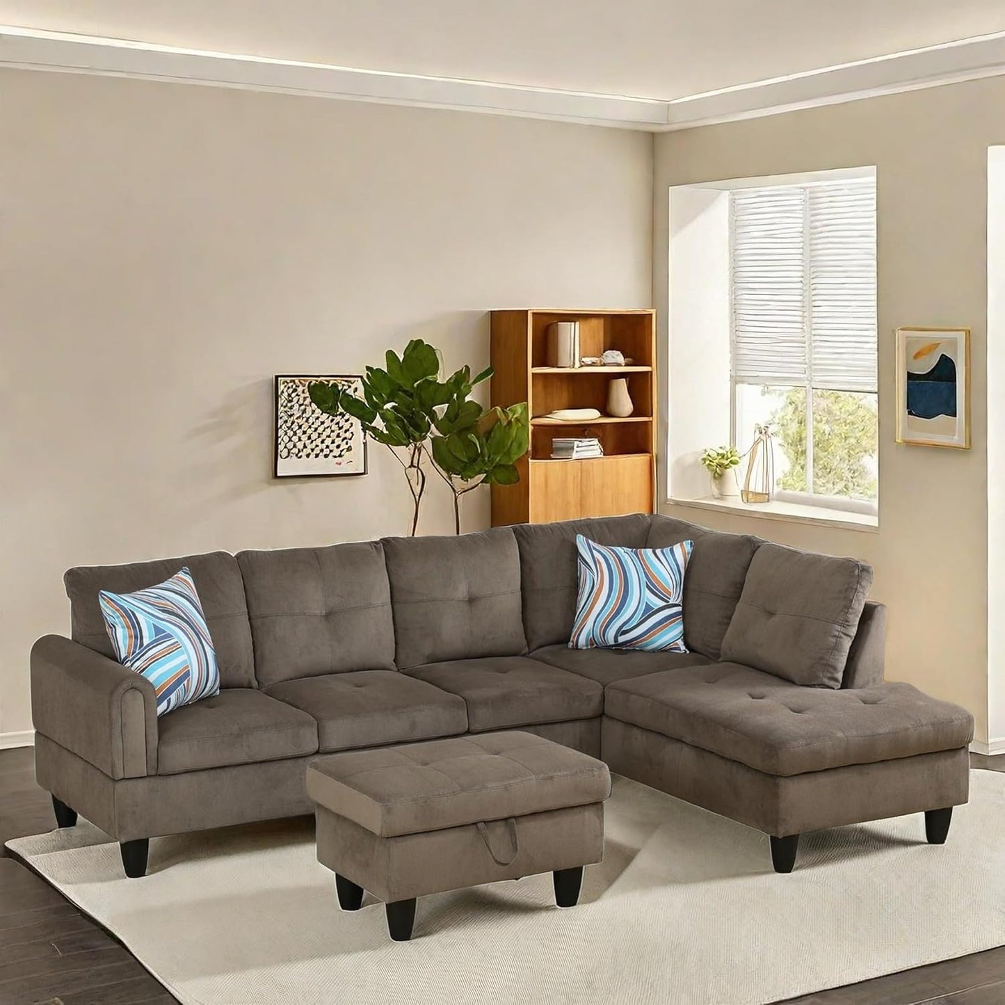 NAYSAYE Sectional Couch with Ottoman Storage, L Shaped Couch Sofa Furniture Sets, Modern Comfy Modular Comfy Sofa for Living Room Bedroom, Office and Apartment, Brown