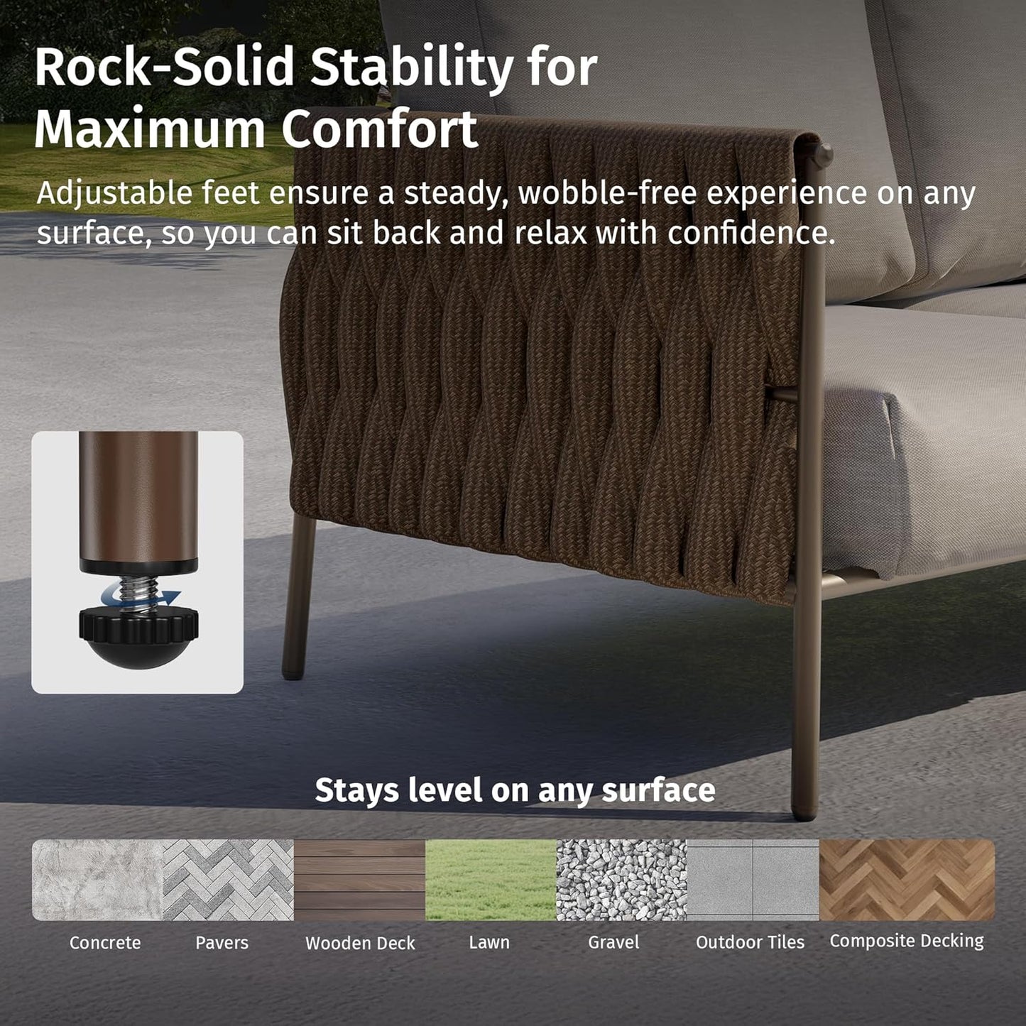 EAST OAK 3-Piece Patio Furniture Set | Armchairs & Coffee Table | Outdoor Furniture with Cushions | Deep Seating Modern Conversation Set | Garden, Porch, Balcony & Backyard | Chestnut & Apricot