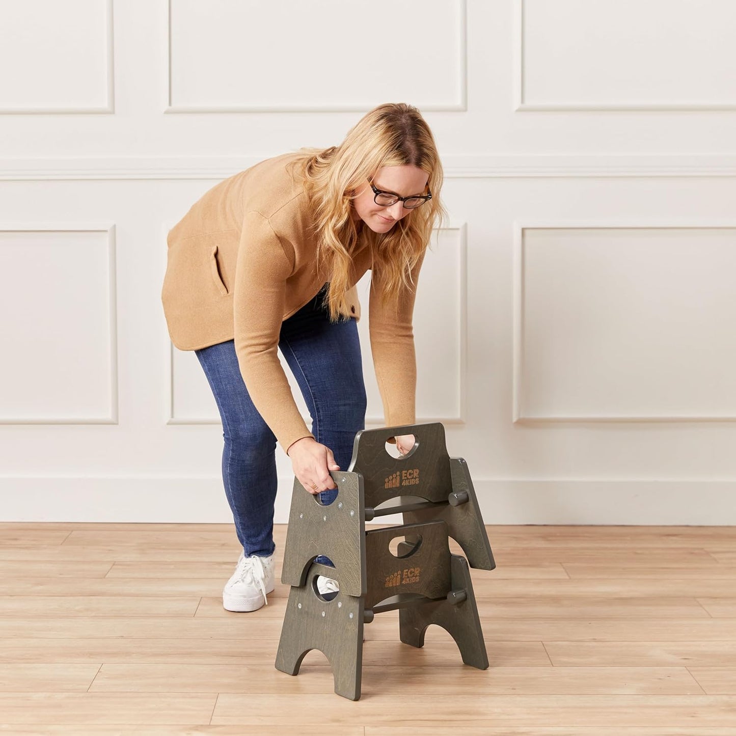 ECR4Kids Stackable Wooden Toddler Chair, 6in, Kids Furniture, Grey Wash, 2-Pack