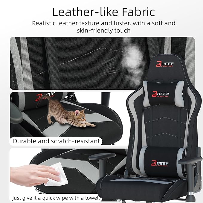 Ergonomic Fabric Gaming Chair with Footrest and Lumbar Support Racing Office Chair Adult-Specific Computer Gaming Chair Wrinkle-Resistant.(1005-gray)