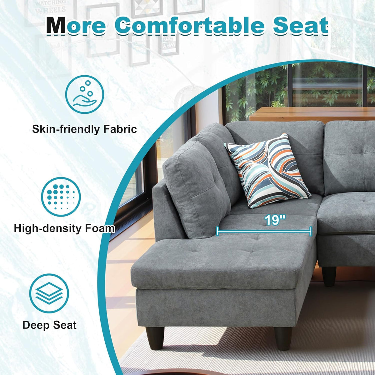 97" Oversized Sectional Couch, L Shaped Couch with Storage Ottoman, Modern Modular Sofa with Deep Seat, Sectional Couches for Living Room and Office, Dark Grey (Fluffy Fabric)