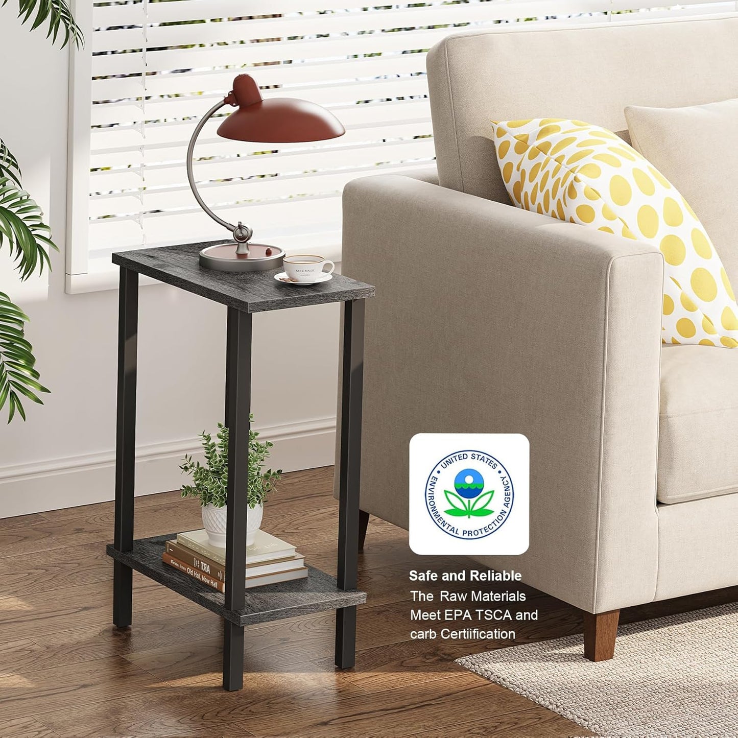 TUTOTAK Small Side Table, Narrow End Table, Set of 2, Skinny Sofa Table, Slim Nightstand, Couch Table, Living Room, Bed Room, Charcoal Grey TB01BY0622