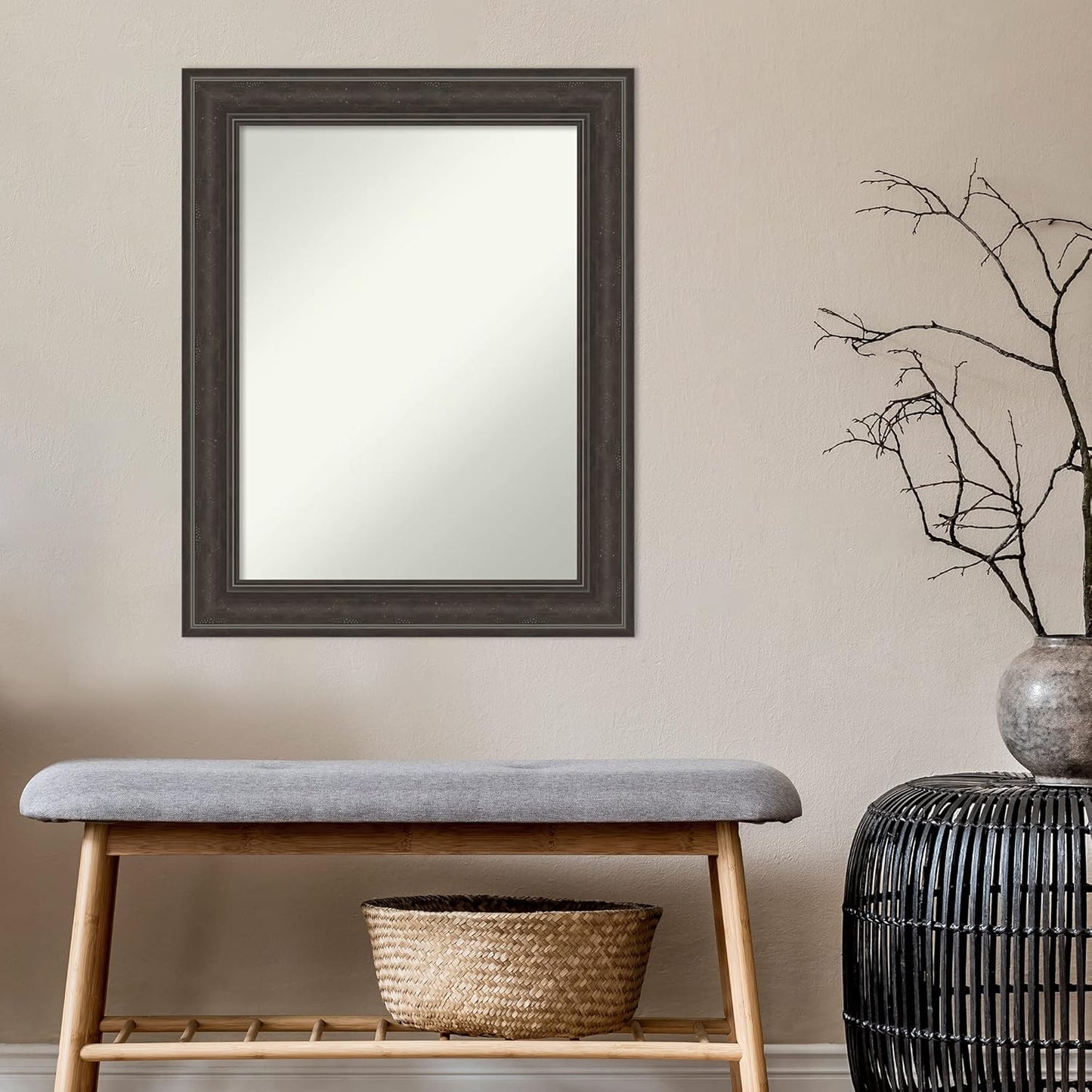 Amanti Art Black Bathroom Mirror for Over Sink, 28x22 Shipwreck Black Narrow Rectangle Vanity Mirror, Medium Country Rustic Frame, Hangs Horizonally and Vertically, Bathroom Wall Decor, Non-Beveled