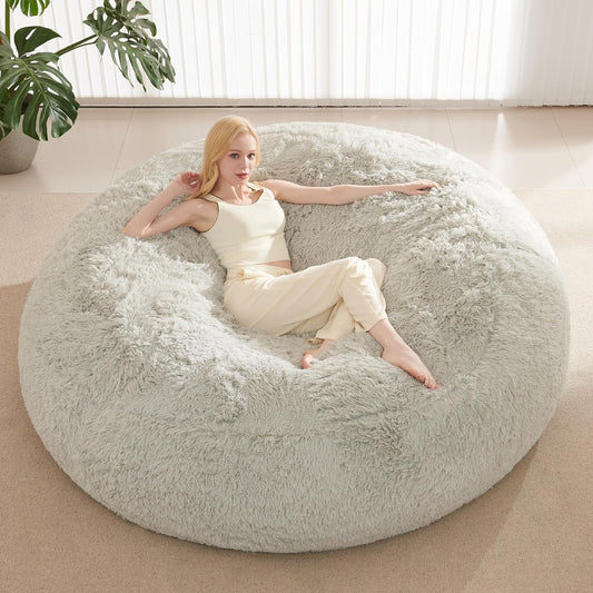 Large Bean Bag Chair Cover, Plush Bean Bags Chairs Cover Only Without Filler Included, Beanbag Chairs for Adults, Teens, Kids, 7FT, Light Grey