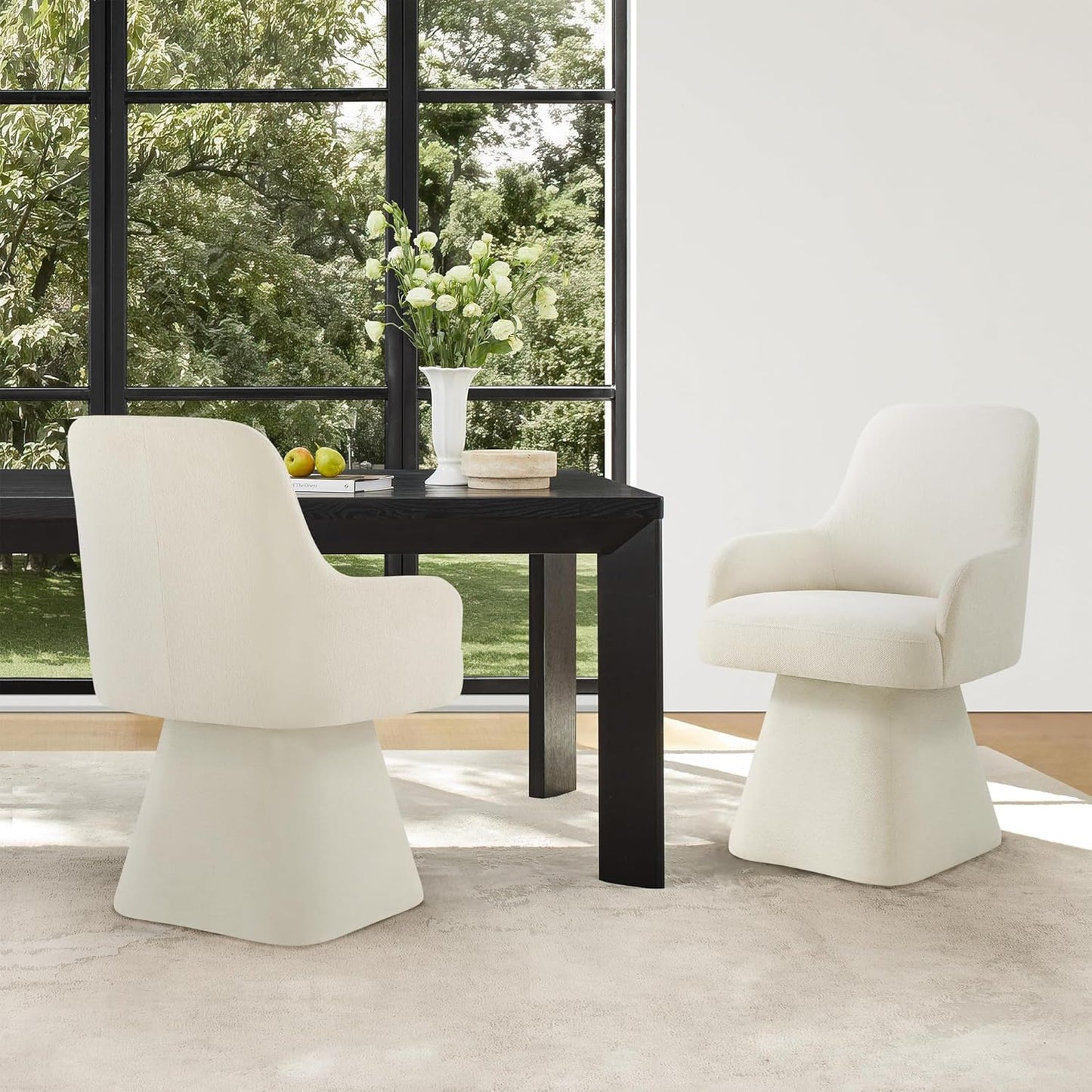 Swivel Dining Chair Set of 1, Mid Century Modern Chair Fabric Upholstered Armchair with Armrest & Ergonomic Backrest for Dining Room, Kitchen, Bedroom, Living Room, Beige