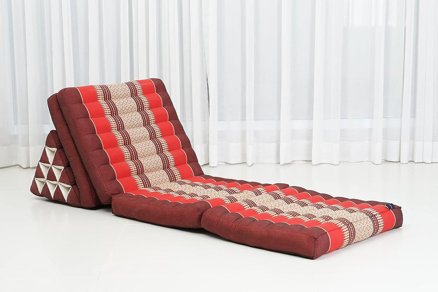 Leewadee 4-Fold Mat with Triangle Cushion – Firm TV Pillow, Foldable Mattress with Cushion Made of Eco-Friendly Kapok, 89 x 20 inches, red