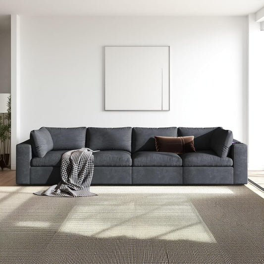 133.9 Inch Modular Convertible Sectional Sofa with Storage, USB Ports, Wireless Charging & Built-in Speaker in Arm, L-Shaped Upholstered Sleeper Couch for Living Room Office, Gray