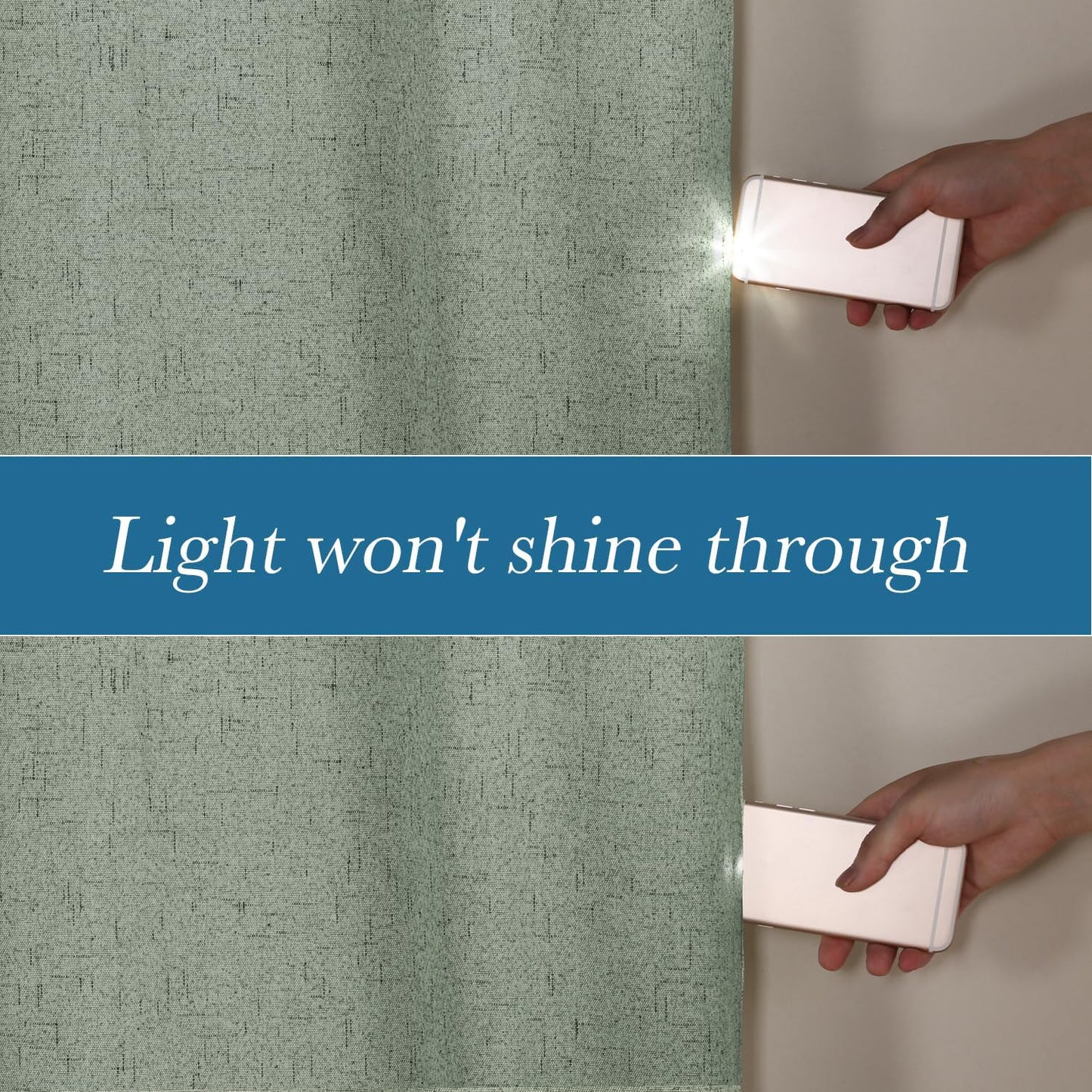 H.VERSAILTEX Linen Blackout Curtains Durable Thick Textured Linen Look 100% Blackout Patio Door Curtain Anti Rust Grommet Extra Wide Sliding Door Curtain Panel, W100 x L84 inch, Green Bay