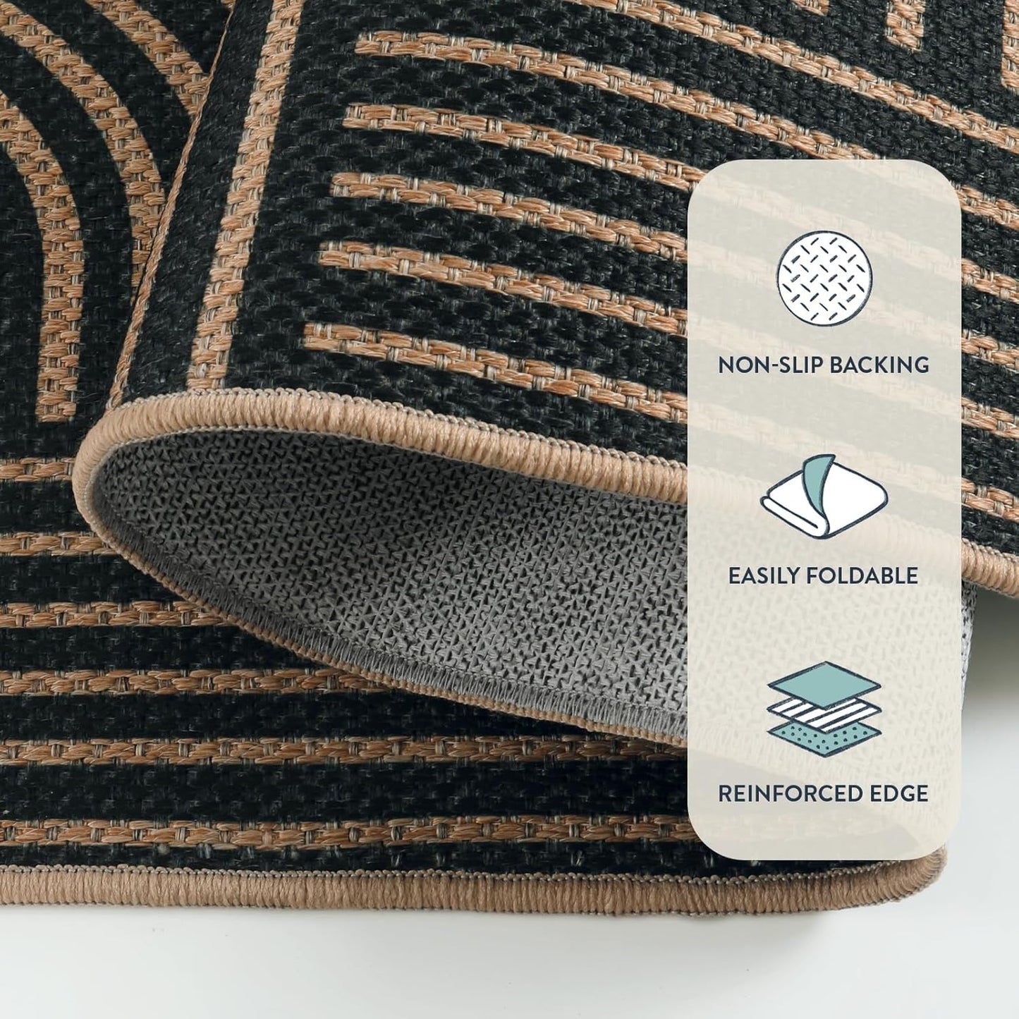 Lahome Modern Geometric Outdoor Easy Jute Rug, 5x7 Patio Living Room Rug Large Black Carpet for Bedroom, Farmhouse Washable Indoor Outdoor Carpet for Dining Room Backyard Deck