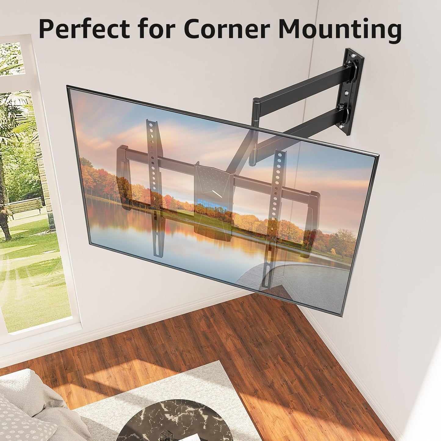 MOUNTUP Corner TV Wall Mount for Most 42-75 Inch TVs with 32” Long Extension, Long Arm TV Mount, Full Motion TVs Mount Swivel Articulating Mounts, MAX VESA 600x400mm, Holds up to 99 lbs MU0076