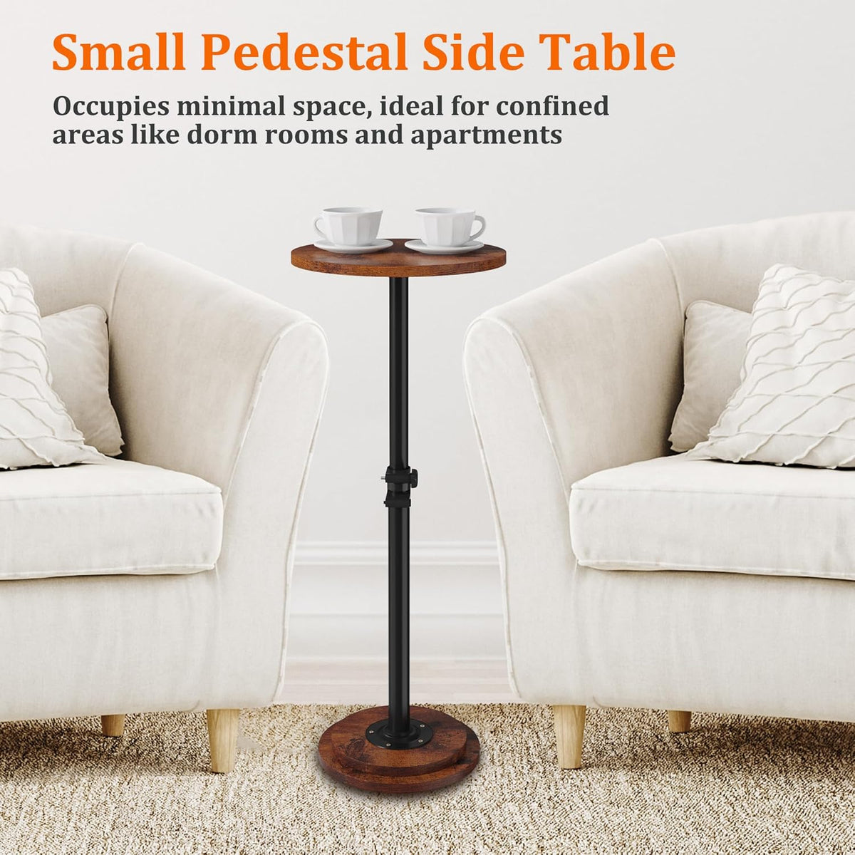 2Pack Drink Table - 360° Swivel Height Adjustable for Small Spaces, Round Side Martini Pedestal Table for Sofa Couch, Living Room, Bedroom, Vintage