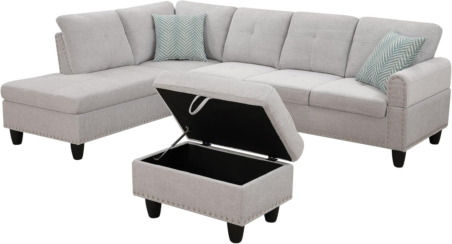 Halibur Sectional Sofa or Couch with Ottoman for Living Room, Apartment, Bedroom, Office