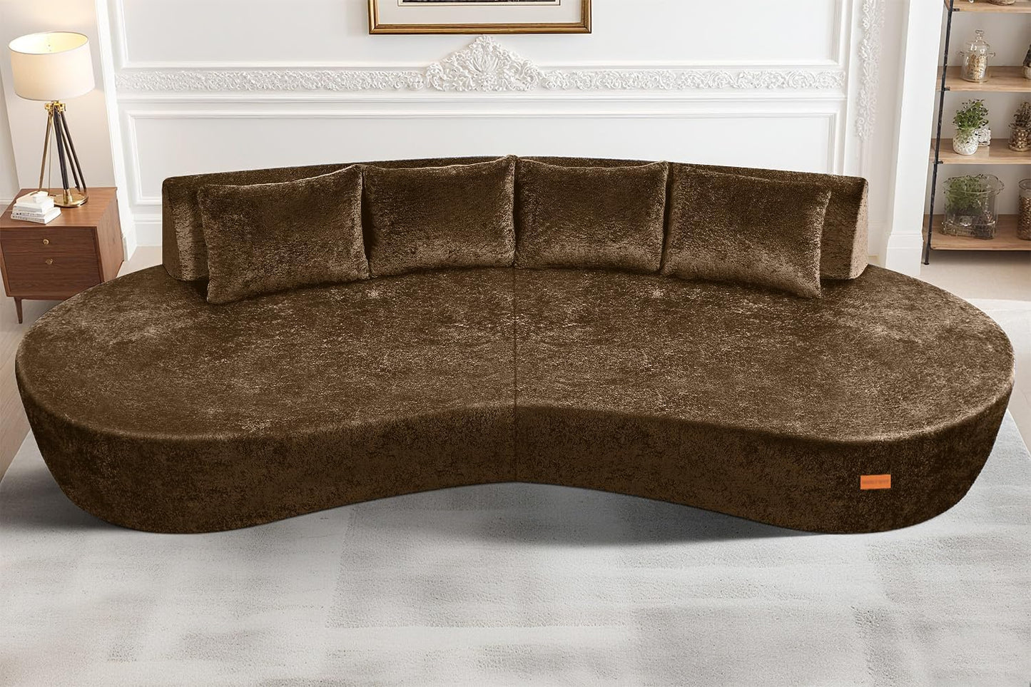 Homguava 104'' Modular Sectional Sofa,Curved Modern Sofa with Memory Foam,Deep Seat Cloud Couch with 4 Pillows,Upholstered Oversized Couches for Living Room Apartment Office,No Assembly Required,Brown