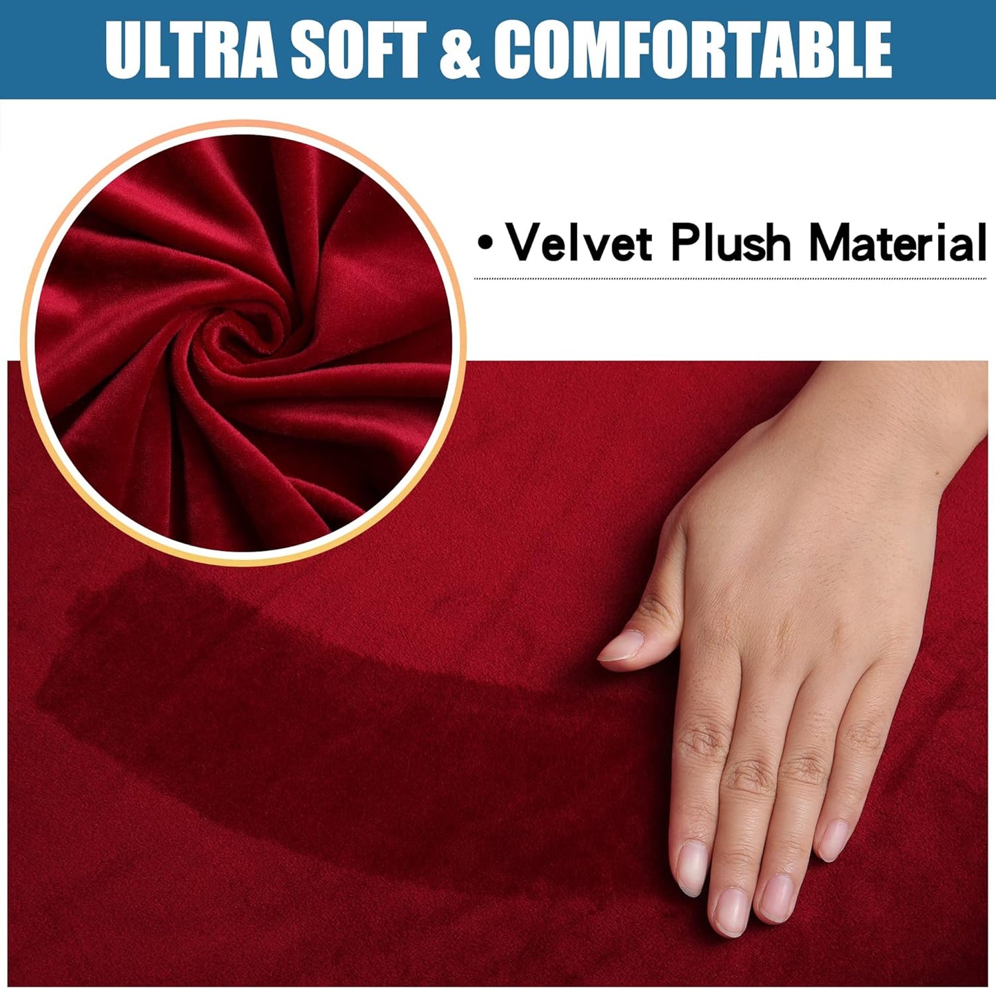 Smiry Velvet Seat Covers for Dining Room Chair Set of 6, Stretch Fit Removable Washable Chair Seat Cushion Protector Slipcovers with Ties, Wine Red