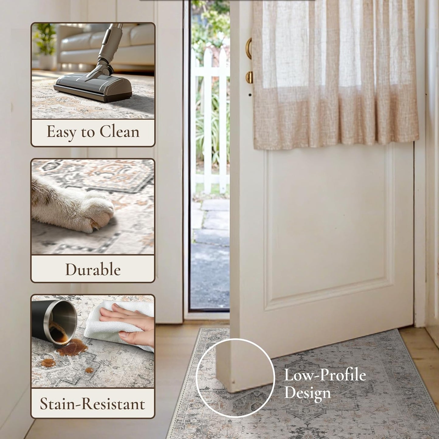 GENIMO Runner Rug 3x10, Non Slip Vintage Hallway Runner Rugs, Low Pile Lightweight Machine Washable Mat for Hallway, Entryway, Bedroom, Kitchen and Corridor, Light Taupe Brown