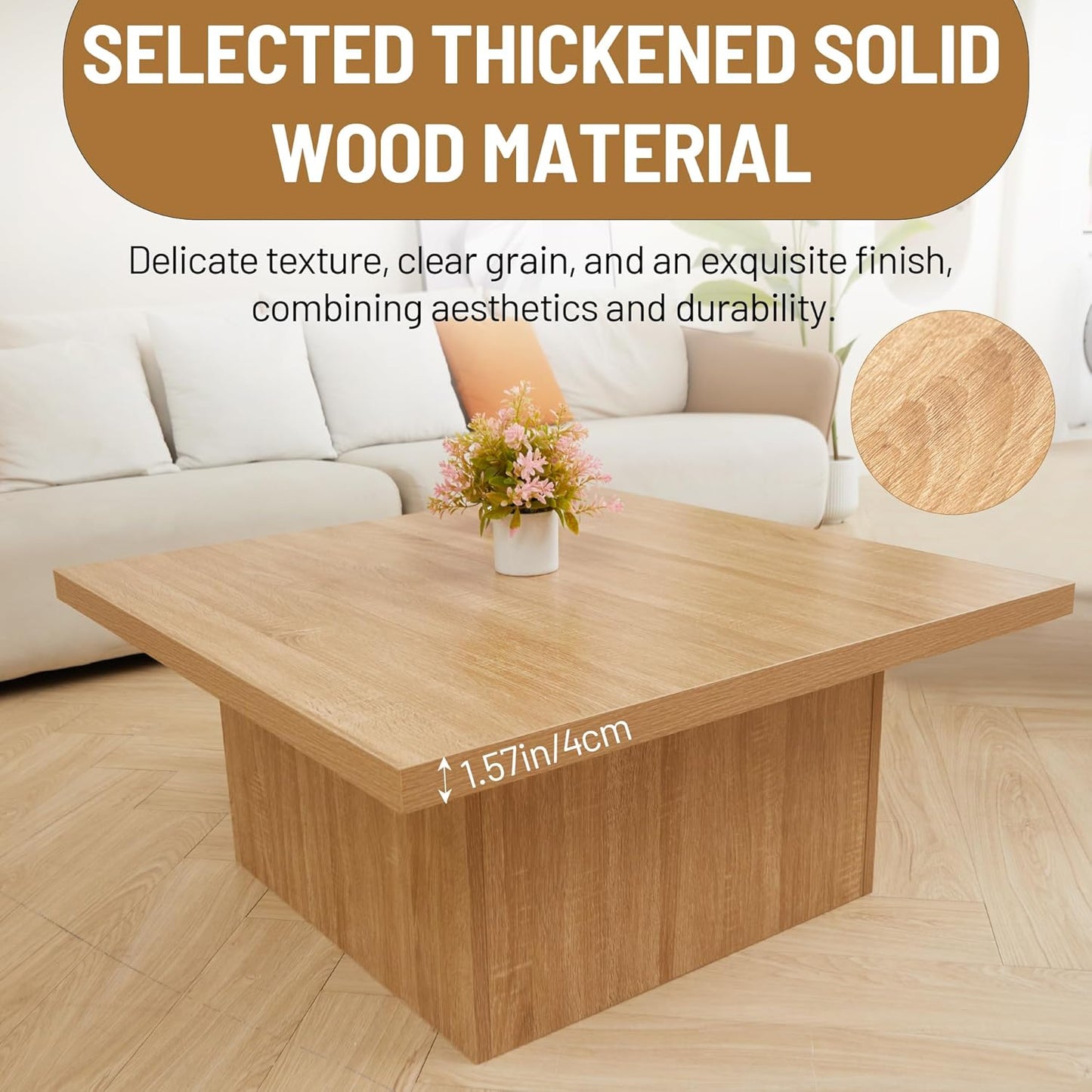 Square Cocktail Living Room Coffee Table Engineered Eco-Friendly Wood Look Laminate Veneer Rustic Farmhouse