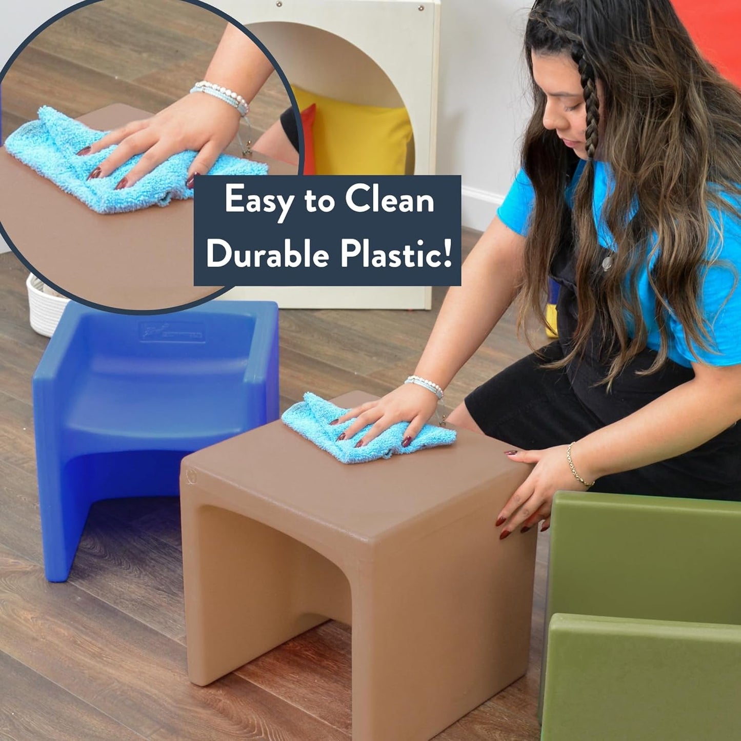 Children's Factory 3-in-1 Cube Chair for Kids, Flexible Seating Classroom Furniture, 1-Pack, Sky Blue