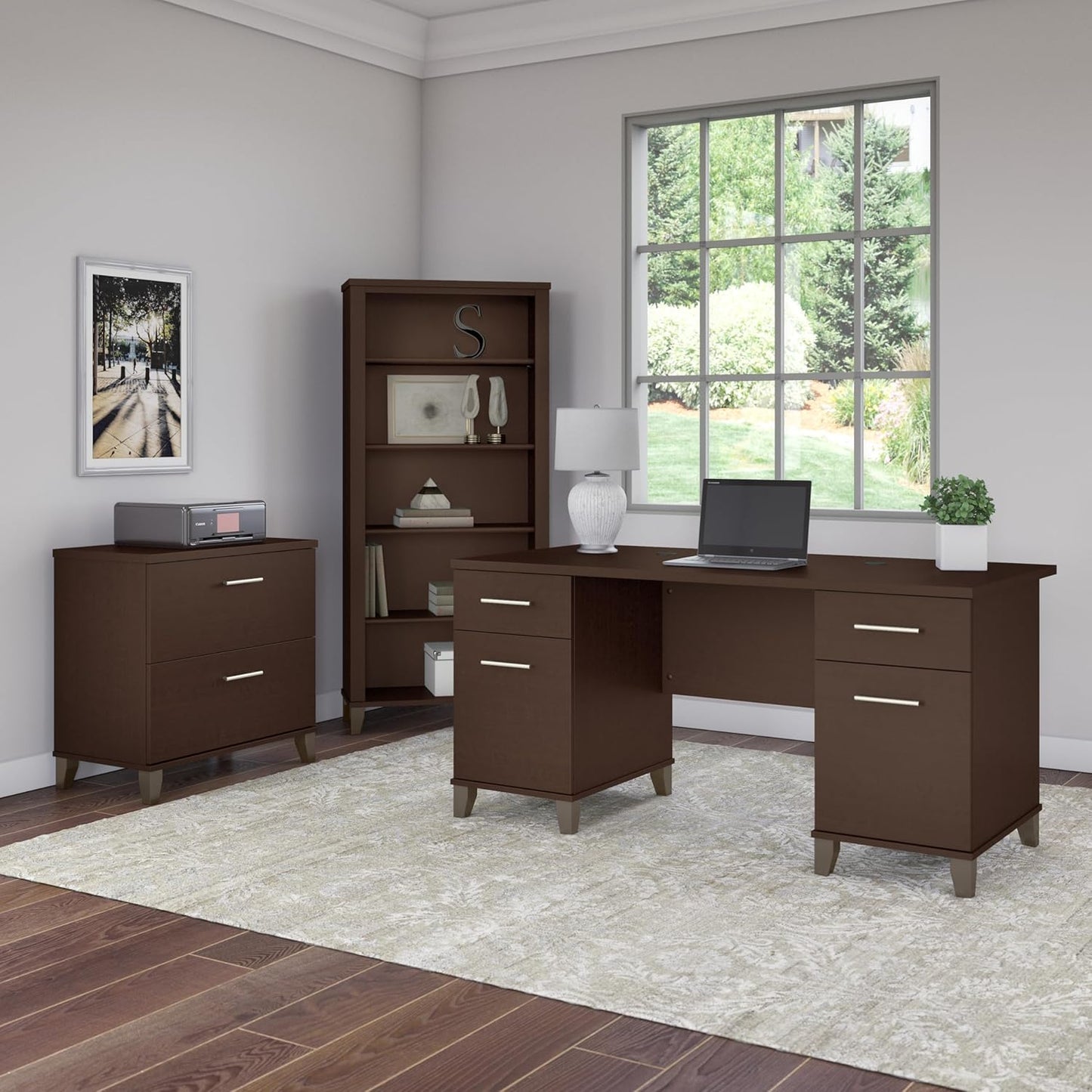 Bush Furniture Somerset 5 Shelf Bookcase in Mocha Cherry, Tall Bookshelf, Large Book Shelf for Living Room, Home Office, or Entryway