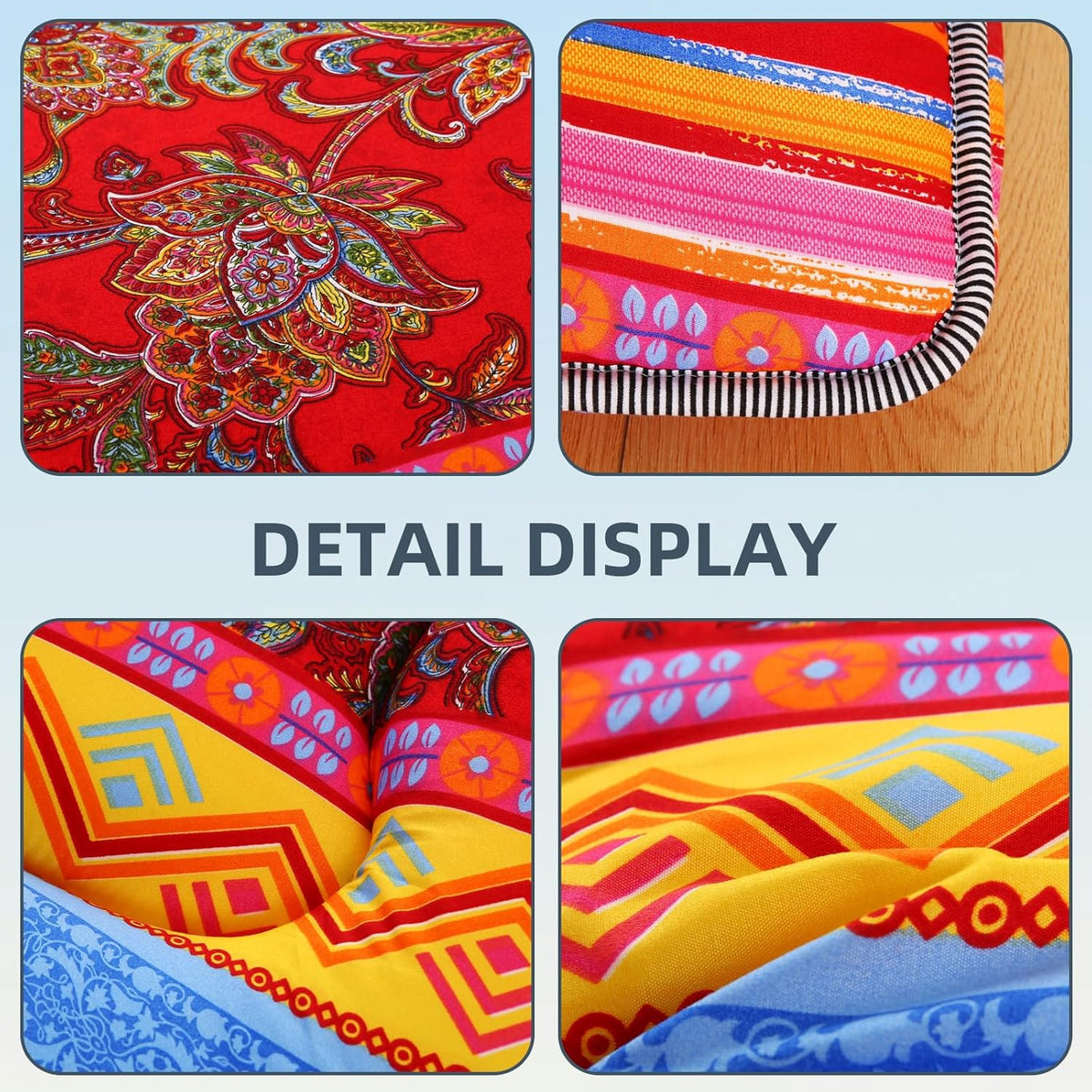 Bohemian Retro Japanese Floor Mattress, Vintage Floral Tatami Floor Mat, Portable Roll up Futon Mattress for Guest,Tavel (E,Queen80 X 60")