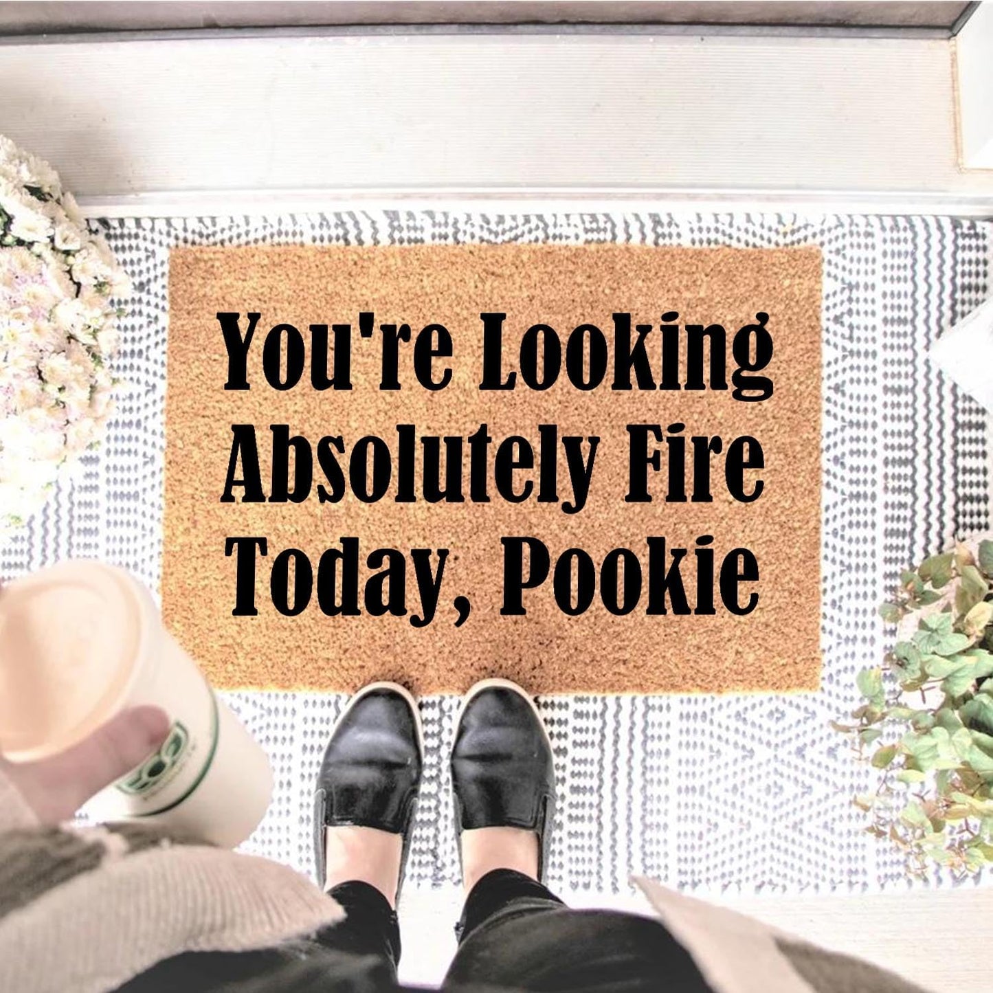 Funny Coir Doormat You're Looking Absolutely Fire Today, Pookie Front Door Mat Entryway Outdoor Mat with Heavy Duty Front Porch Welcome Mats House Warming Gift Mat Outdoor Decor Rugs 23.7x15.7 inch