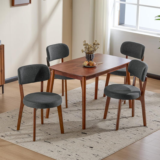 Furniliving Wooden Dining Chairs Set of 4, Mid-Century Modern Linen Upholstered Kitchen Chair with Solid Oak Wood, Farmhouse Dining Room Chairs, Grey