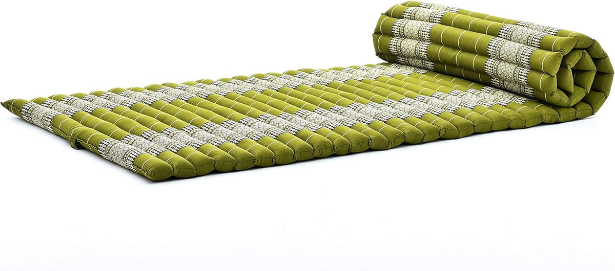 Leewadee - Foldable Floor Mattress - Japanese Roll Up Futon -Trifold Tatami Mat- Guest Floor Bed - Camping Mattress - Thai Massage Mat, Kapok Filled, 75 x 28 inches, Green