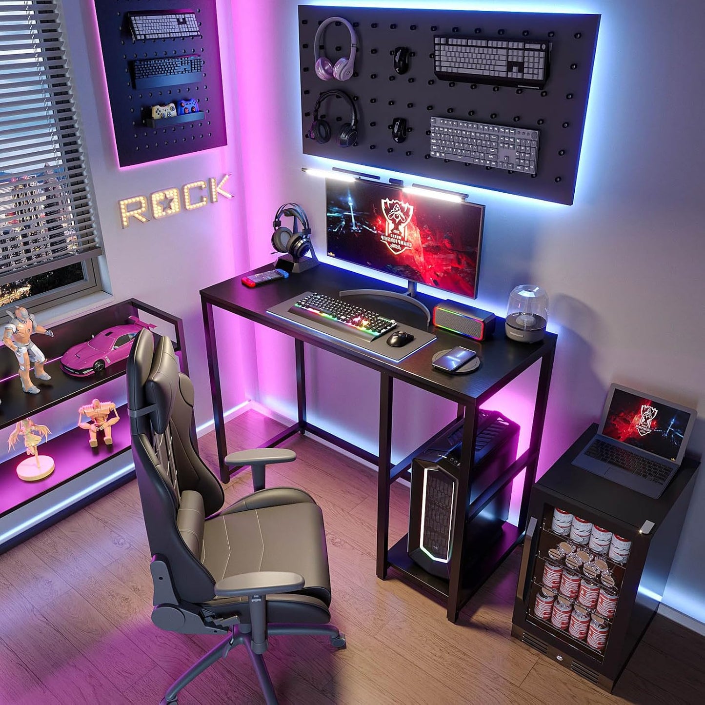 SINPAID 40'' Gaming Desk with Shelves, Black Desk for PC, Small Computer Desk, Escritorios para Computadoras