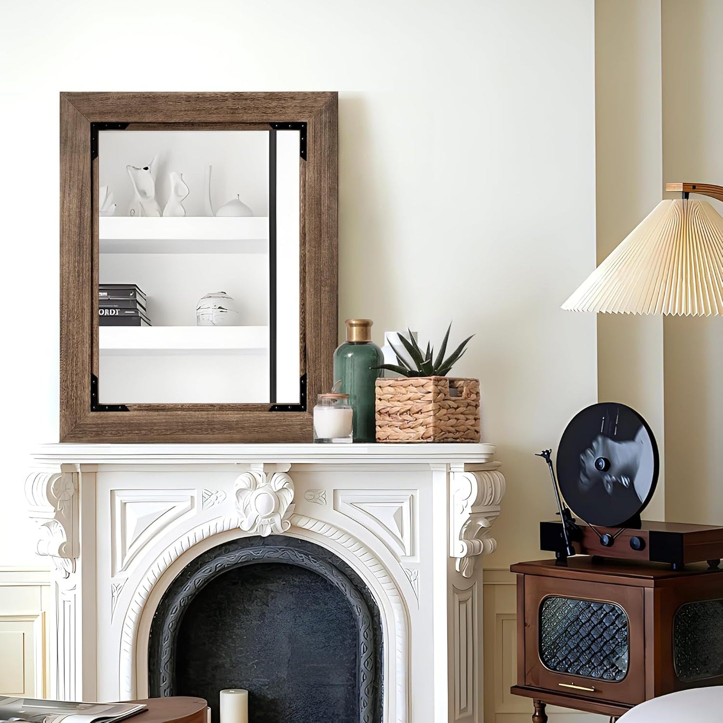 28"x36" Solid Wood Bathroom Mirror Tempered Glass for Wall Mounted, Rustic Wood Frame Wall Mirror Decorative for Living Room Bedroom Vanity Mirror, Rustic Brown