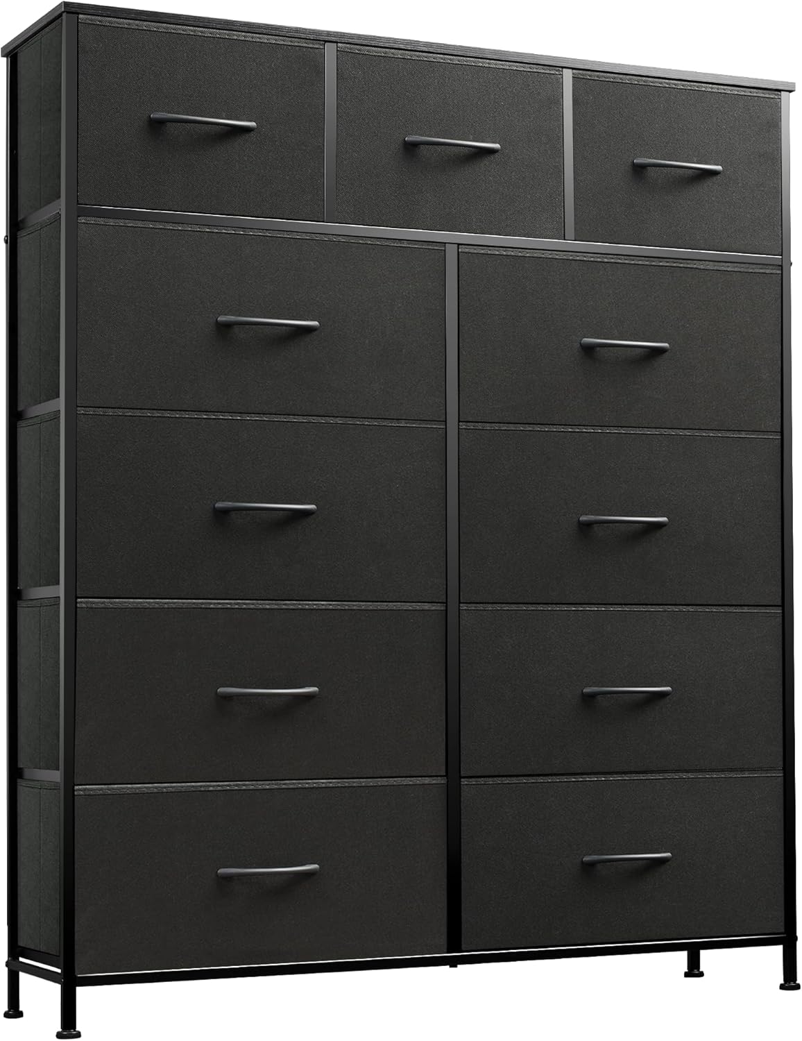 WLIVE Storage Organizer Unit with 11 Fabric Bins, Storage Drawers Organizer with Steel Frame, Tall Storage Tower Organizaton for Living Room, Hallway, Office, Charcoal Black