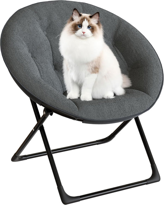Comfy Saucer Chairs, Folding Reading Lounge Chair, Cozy Faux Fur Living Room Chair with Soft Thick Padded Seat & Metal Frame, Modern Style Bedroom Home for Kids Adults, X-Large, Gray