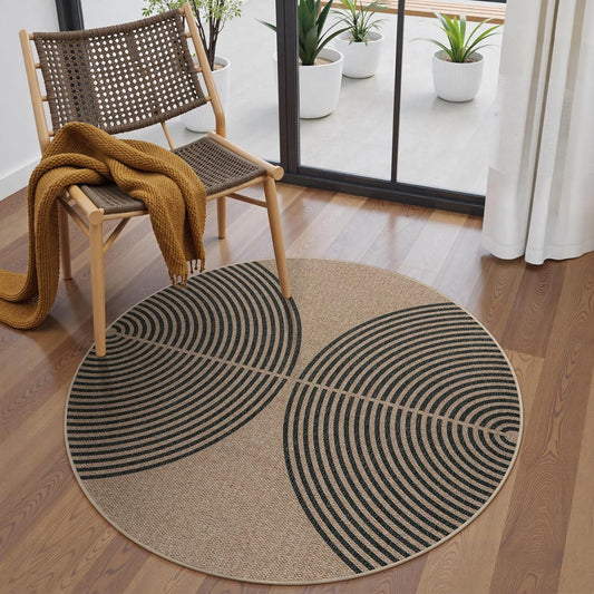 Lahome Modern Rainbow Round Rug 4ft, Washable Outdoor Rugs for Entryway Patio Farmhouse Indoor Outdoor Carpet, Contemporary Non Slip Small Round Kitchen Mats for Floor Entry