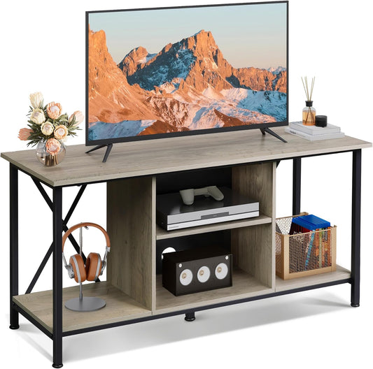 WLIVE TV Stand up to 45 Inch TV, 41" Entertainment Center with Open Storage Shelf for Living Room, Greige