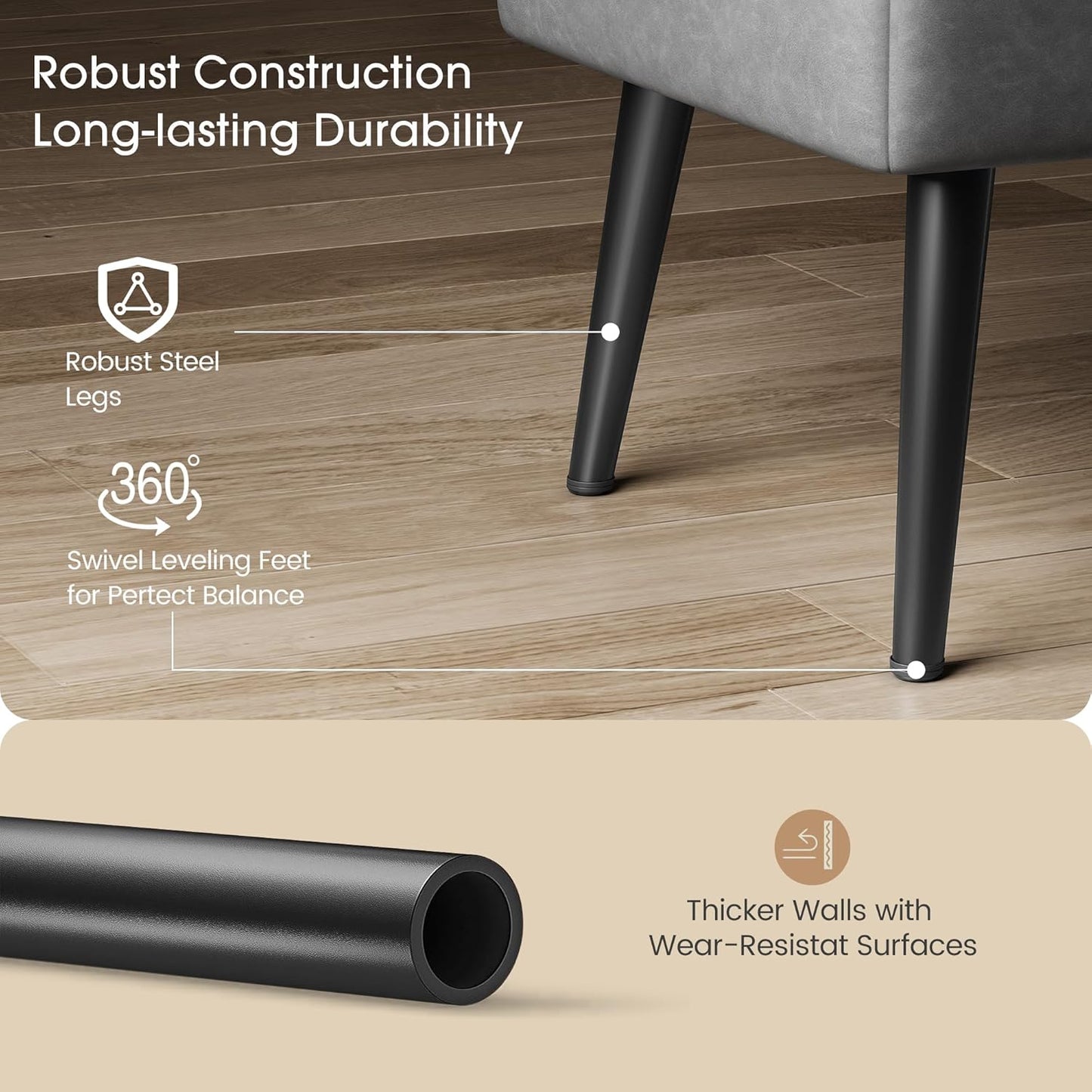 GarveeHome Storage Ottoman Bench, Mid-Century Modern Entryway Bedroom Bench, Synthetic Leather with Stitching, Safety Hinges, Loads 680 Lb, Grey