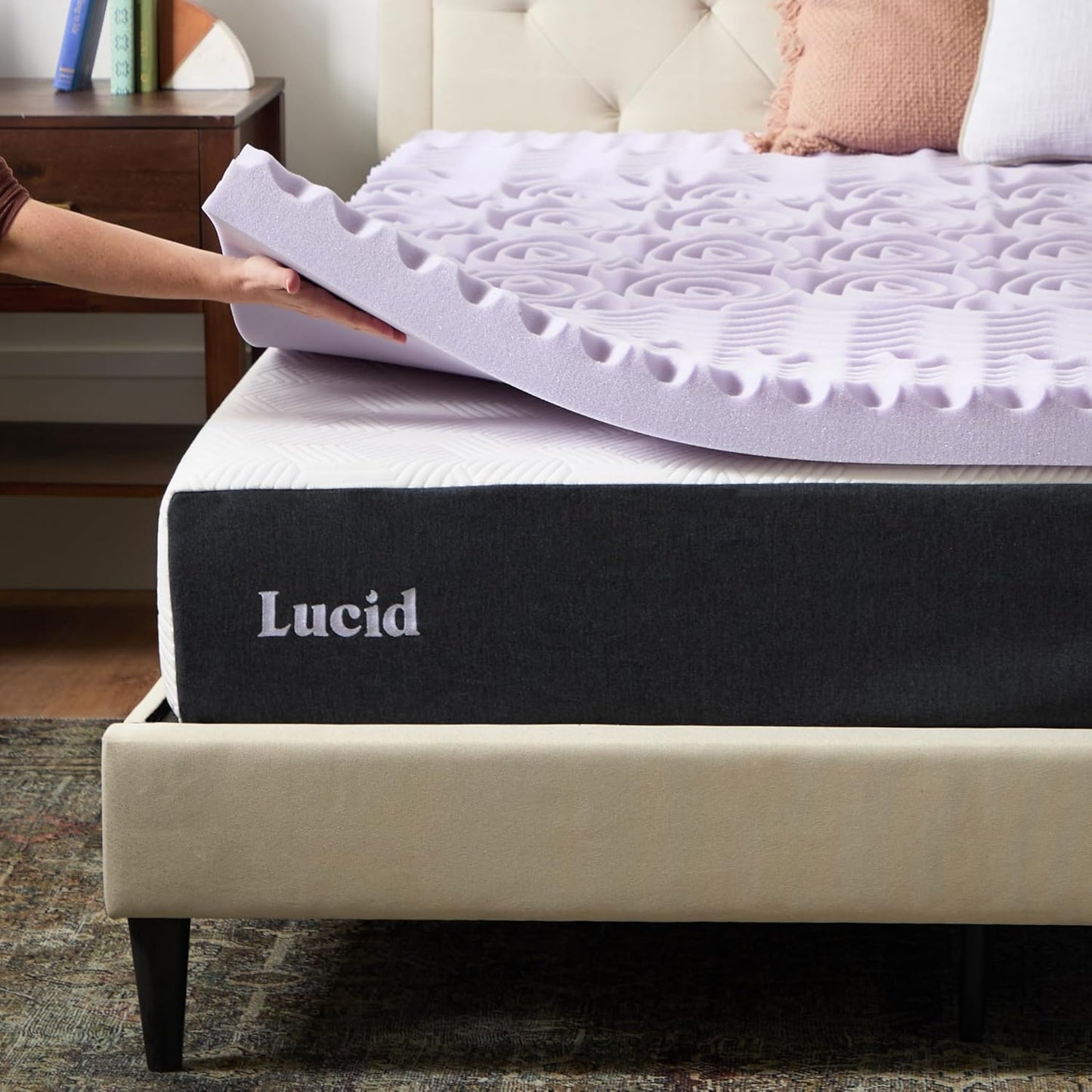 Lucid Lavender Infused 3 Inch Memory Foam Mattress Topper - Twin XL Size - Plush Feel - 5 Convoluted Zones - CertiPUR Certified - New Home Owner & Dorm Room Essentials