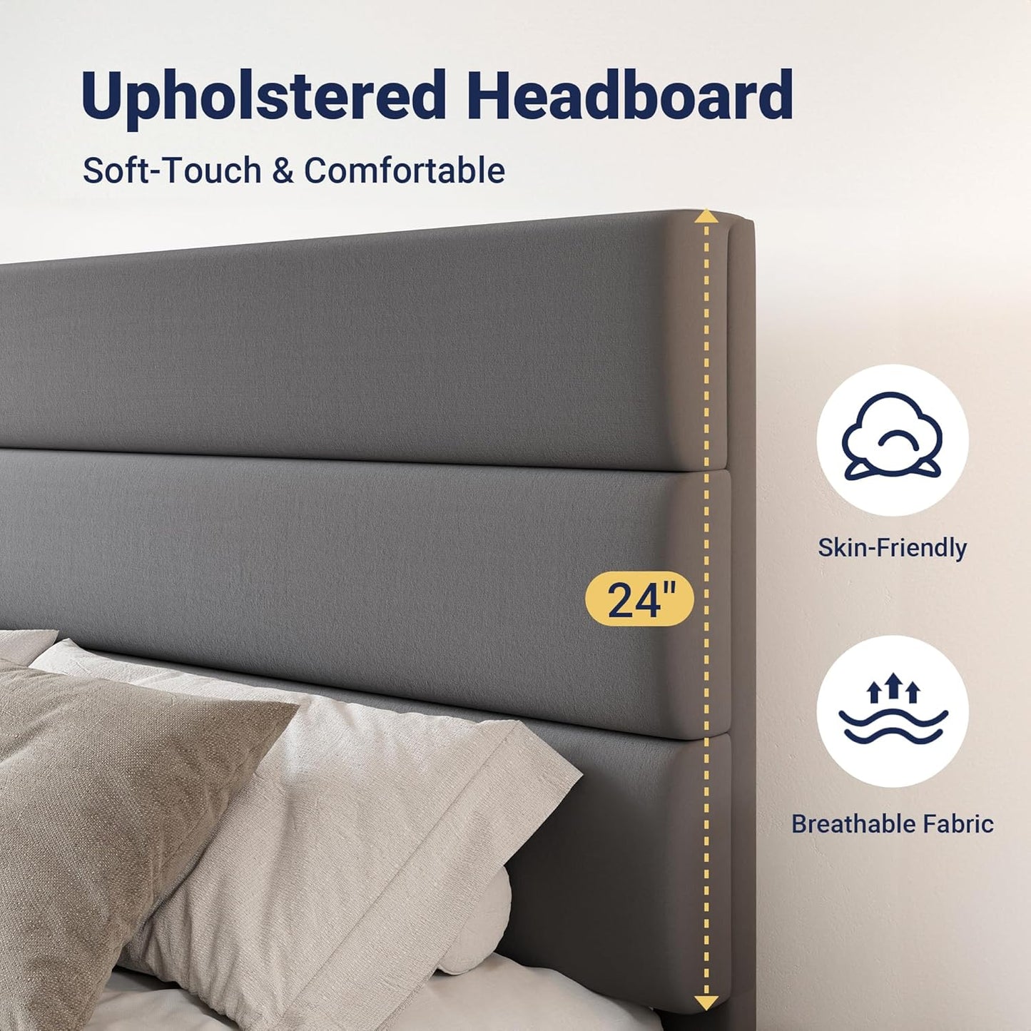 Allewie Modern King Size Platform Bed Frame with 4 Storage Drawers and Velvet Upholstered Headboard, Wooden Slats Support, Upholstered Mattress Foundation/No Box Spring Needed/Easy Assembly, Grey