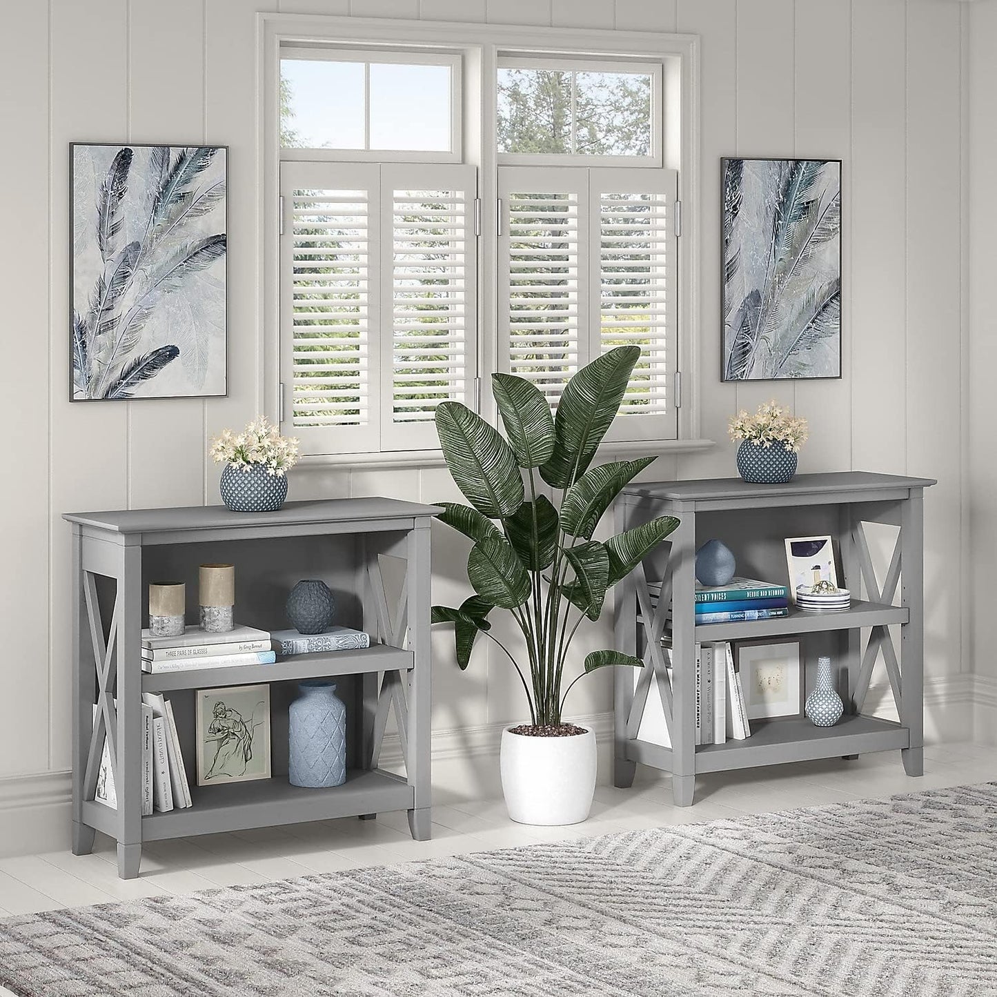 Bush Furniture Key West Small 2 Shelf Bookcase in Cape Cod Gray, Compact Home Organizer, Vertical Storage Solution, Bookshelf for Office or Living Room