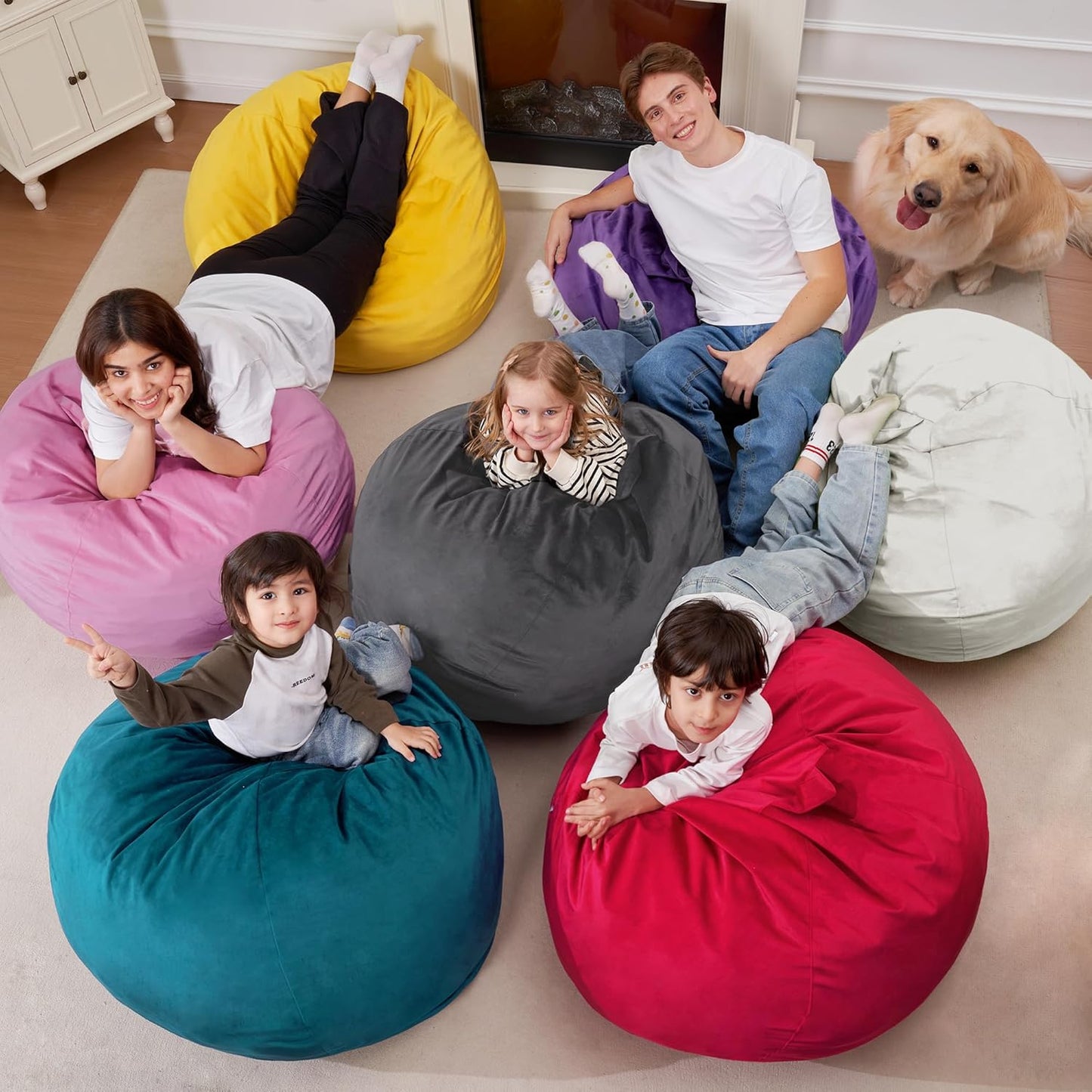 Homguava 2FT Bean Bag Chair: 2' Bean Bags with Memory Foam Filled,Comfy Beanbag Chairs Round Bean Bag Sofa with Dutch Velvet Cover-Sea Blue