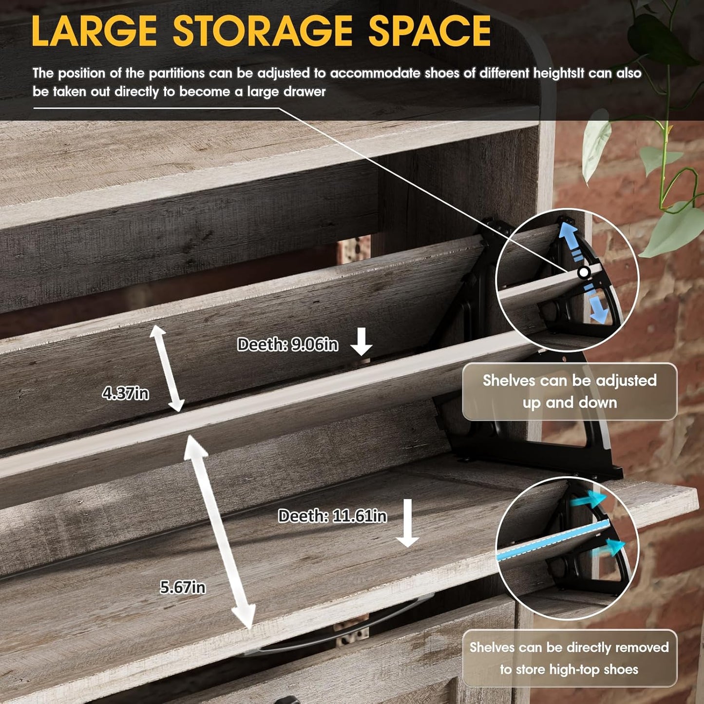 Maupvit Large Shoe Storage Cabinet with 4 Flip Drawers, Narrow Shoe Cabinet for Entryway with Wooden Legs, Freestanding Hidden Shoe Rack Organizer ＆ Metal Hinges, Light Rustic Oak