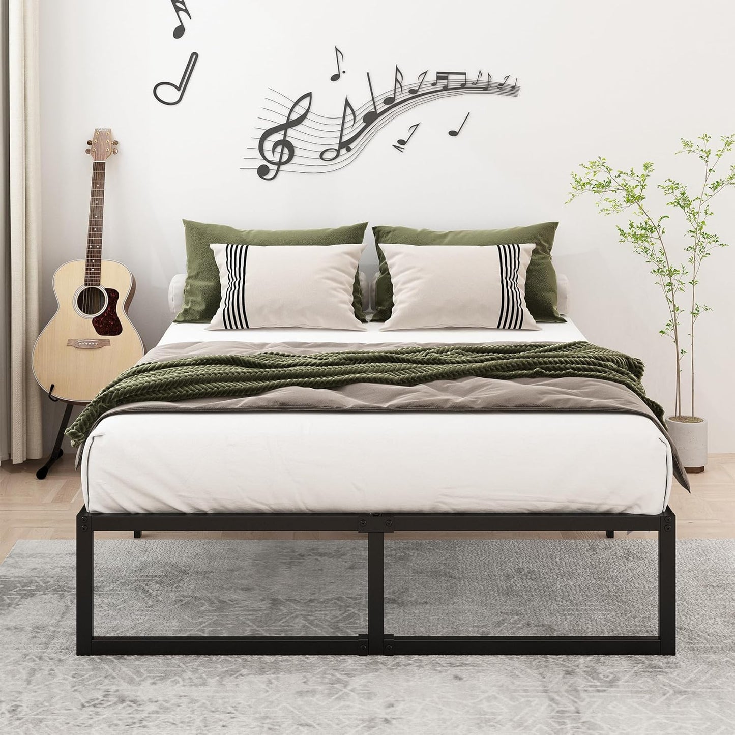 14 Inch Full Size Bed Frame No Box Spring Needed, Heavy Duty Metal Platform Beds with Sturdy Steal Slats for Mattress Foundation, Easy Assembly, Noise Free, Black