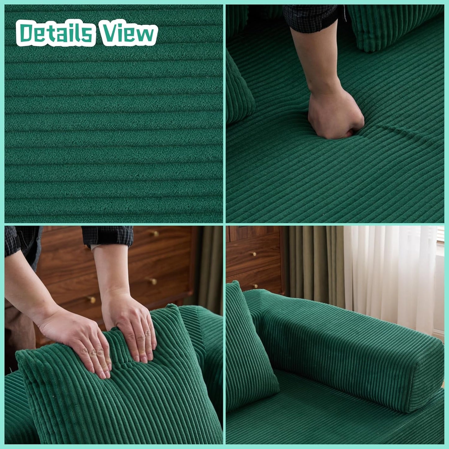 Convertible Sofa Bed, Compression Futon Sofa with Pillows & Armrest, Foldable Mattress Couch with Fixed-Shape Frame, Comfy Couch Lounge Sleeper Bed for Living Room Bedroom, Green